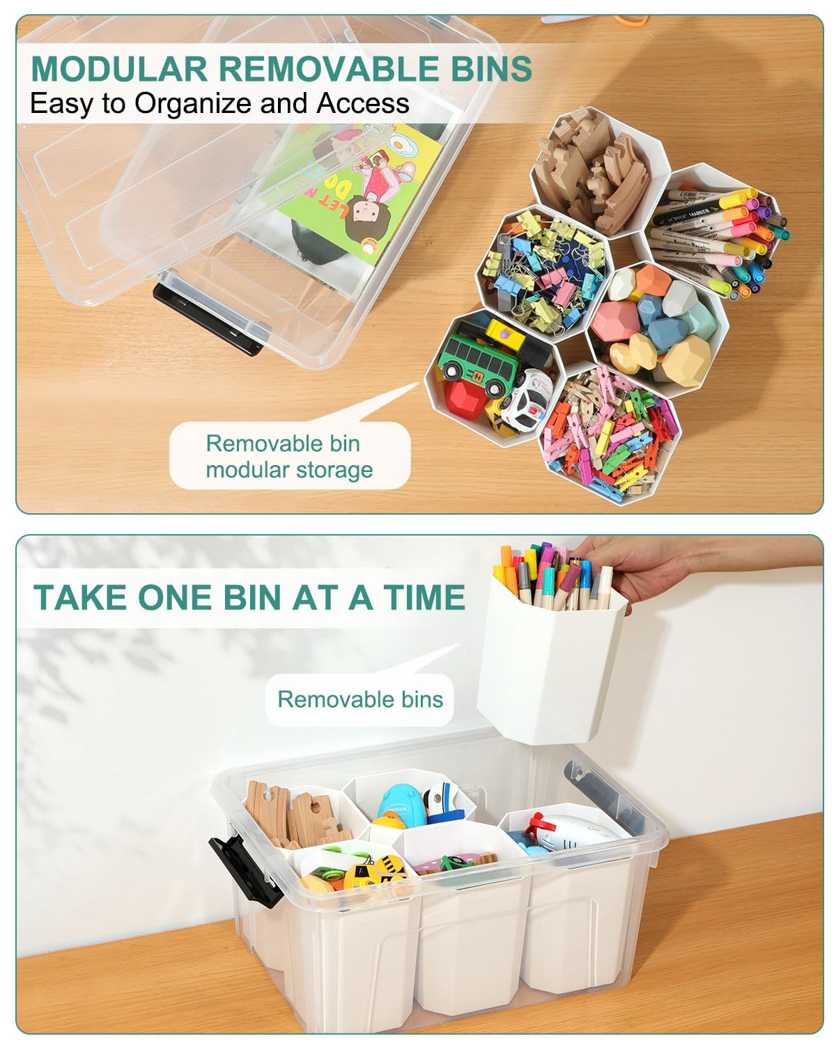 EOENVIVS Clear Storage Tote with 6 Tall Inserts, Stackable craft organizers and storage Box, Plastic Storage Bins with Lids and Handles for Crafts, Jewelry & Sewing, Art Supplies, Markers, Pens