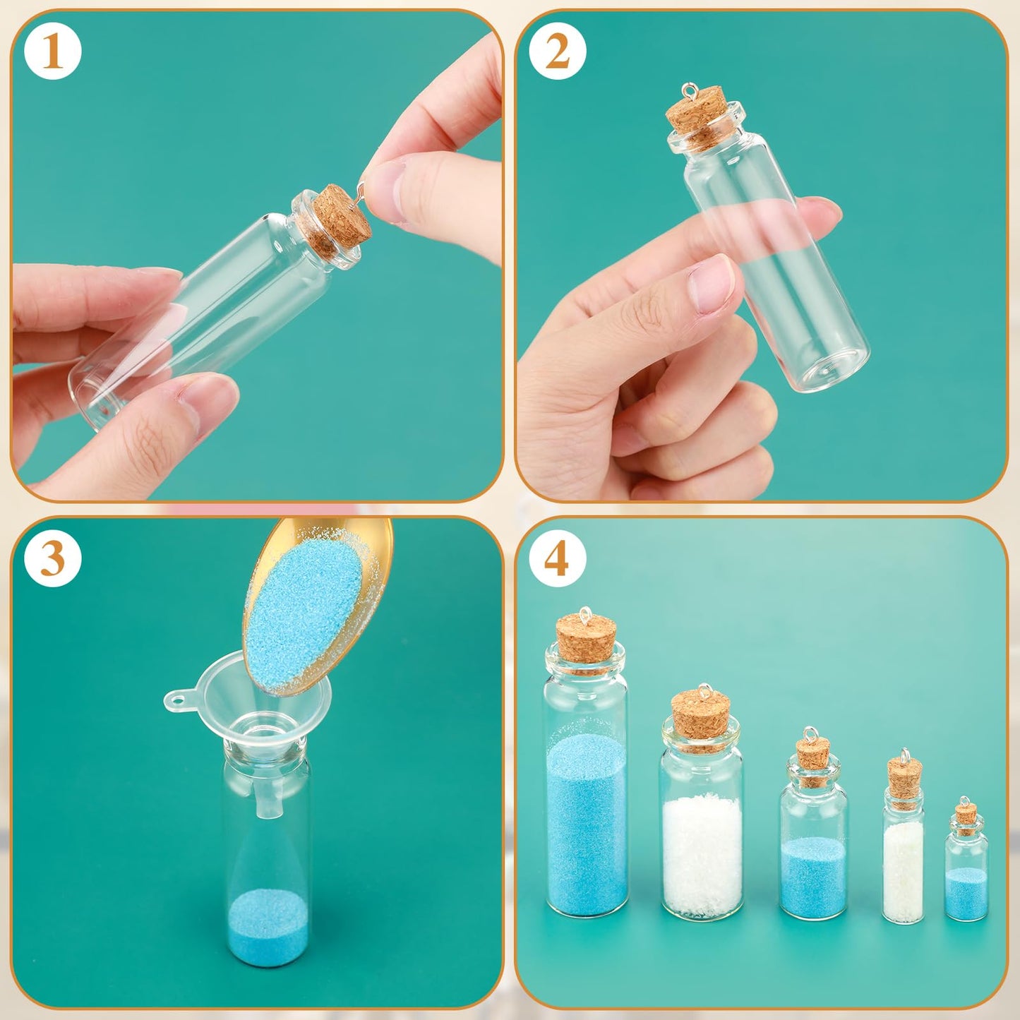 Geiserailie 45 Pcs Mini Glass Bottles with Cork Stoppers Spell Jar Mini Glass Vials Potion Bottles Clear Wishing Jars with 50 Eye Screws 3 Funnels for Party Favors DIY Art Crafts Decoration(Small)