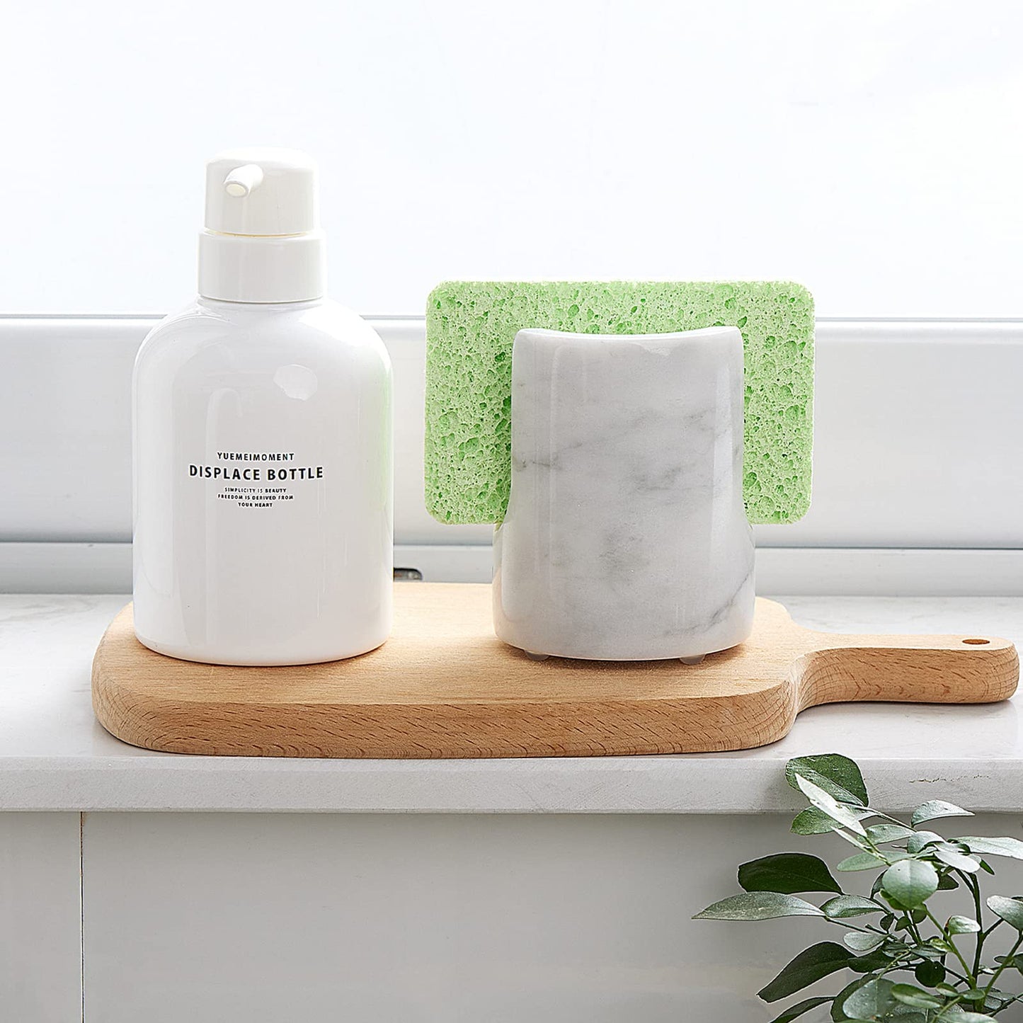 EVERBBKING Marble Sponge Holder Sink Sponge Caddy for kichen counter Drying Rack for Sink Organizer Modern Stone Kitchen Sink Caddy