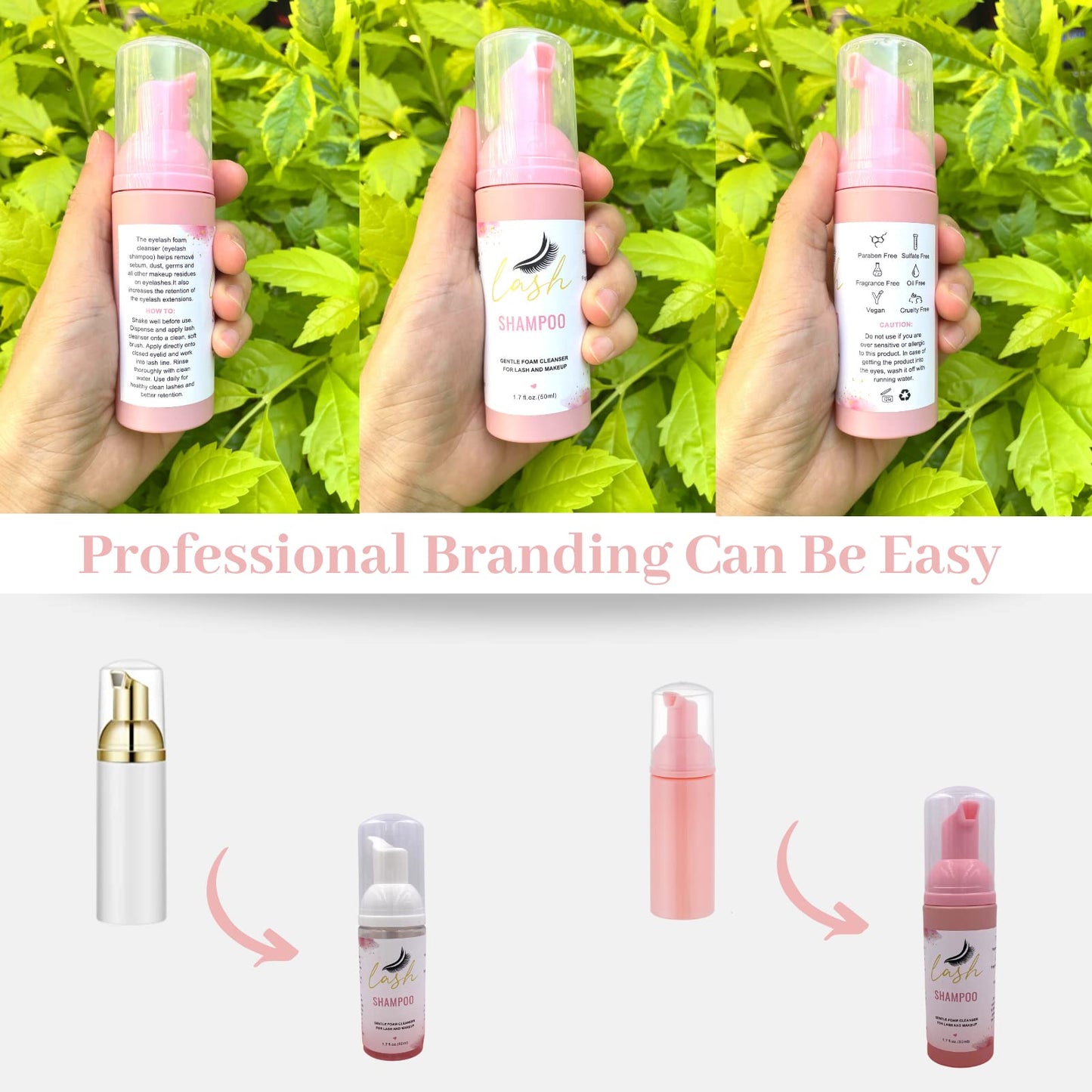 Lash Shampoo Label Stickers for Bottle 50pcs Eyelash Extensions Bath Wash Labels for Foam Pump Dispenser (4 * 2.4 ”, White)