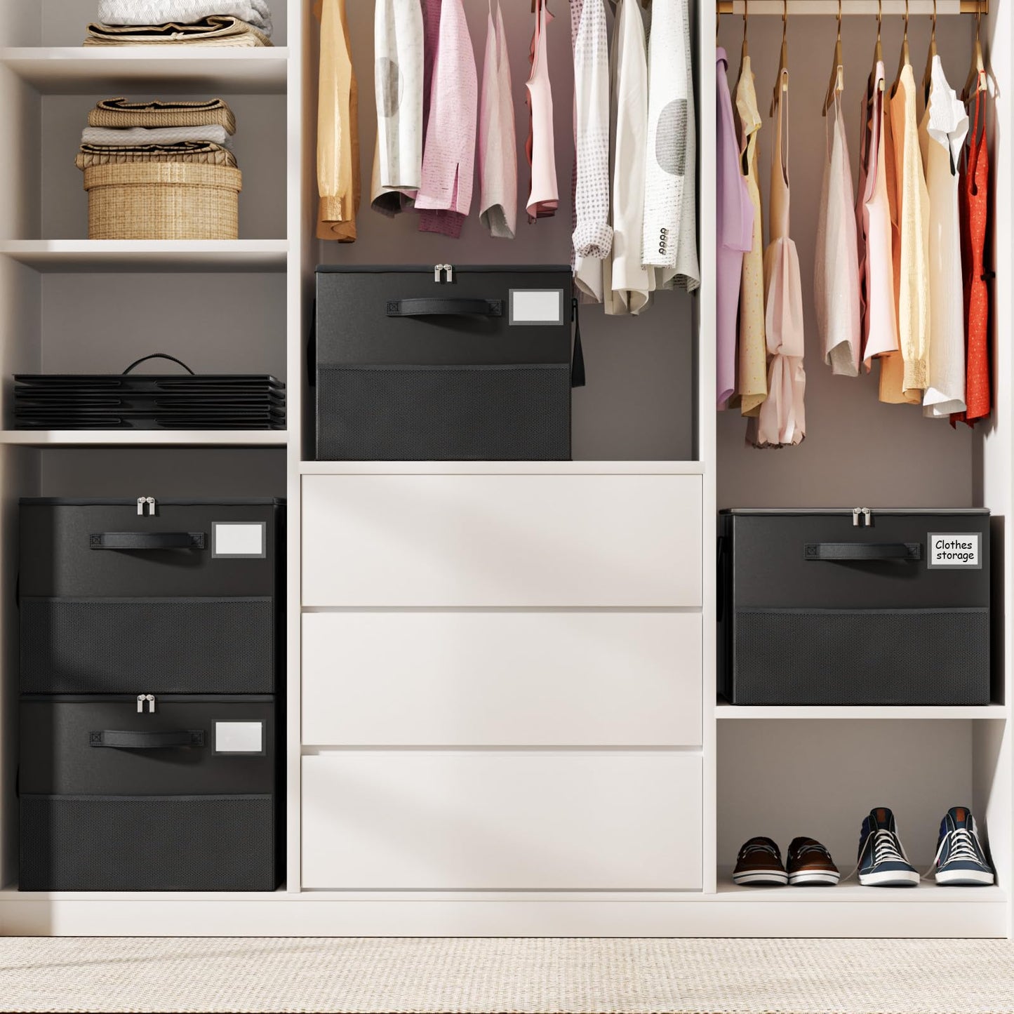 Large Reinforced 2 Pack Shoe Organizer for Closet with Adjustable Dividers