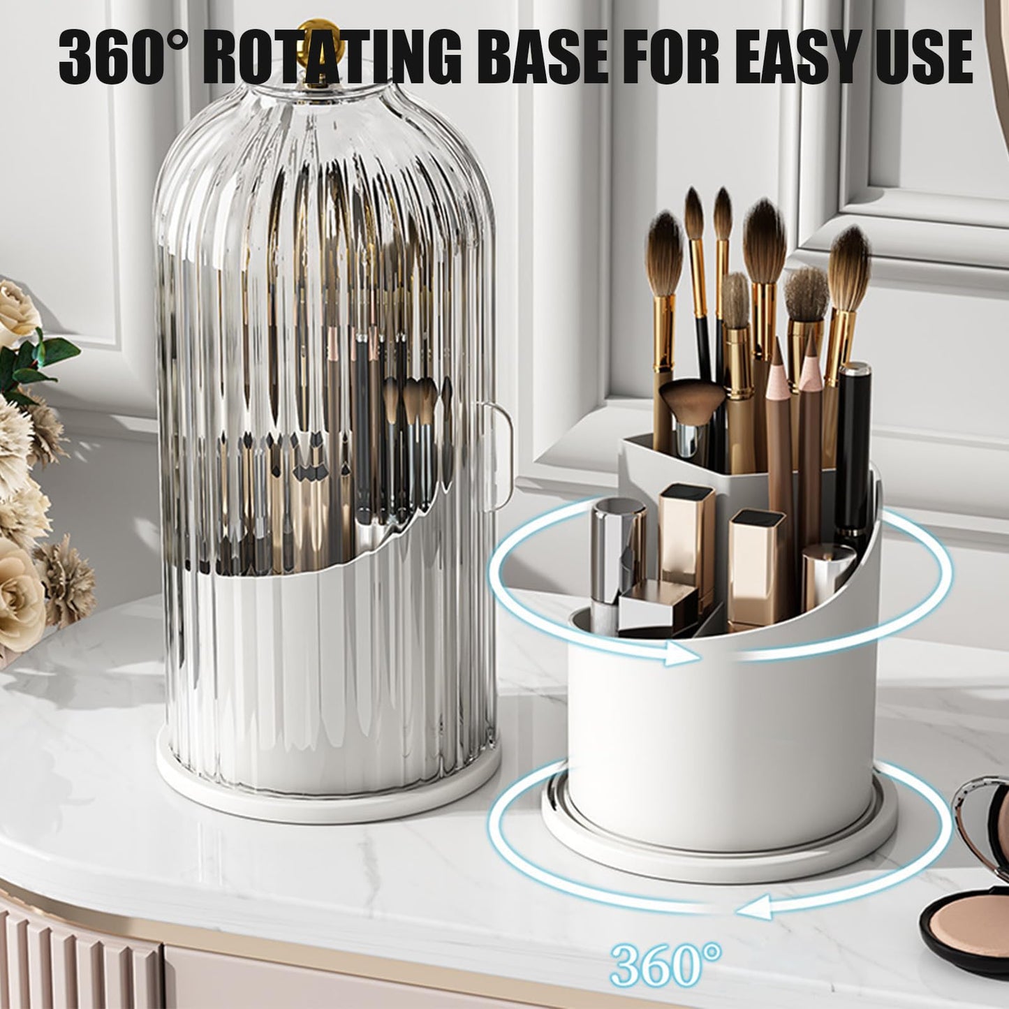 Concealed Toothbrush Holder, Rotating Bathroom Organizer Countertop, Toothbrush Holders with Cover, Bathroom Counter Organizer with Covered Makeup Brush Holder (1pcs Green)
