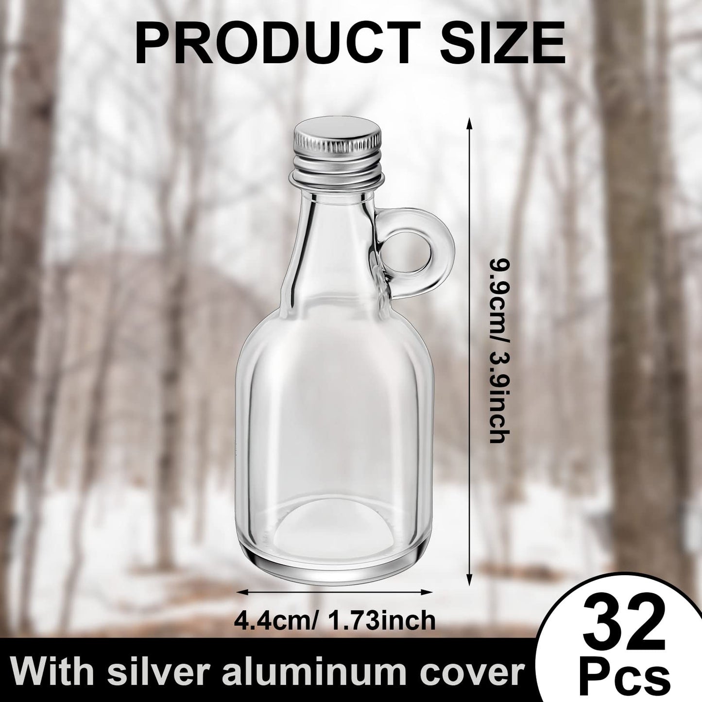 Suclain 32 Pcs 1.7oz Mini Glass Syrup Bottles Small Syrup Jars with Loop Handle and Lids Clear Glass Reusable Maple Jars Container Stout Sample Bottle for Potion Juice Milk Storage Sauce Oil