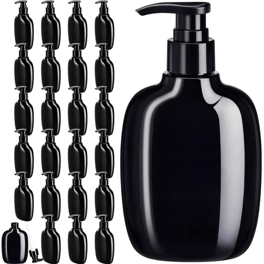 Gandeer 24 Pack Black Plastic Pump Bottles 6.8 Oz/ 200 ml Shampoo Lotion Dispenser Bottles Empty Refillable Hand Soap Liquid Dispenser Container with Press Pump for Travel Bathroom Hotel Kitchen