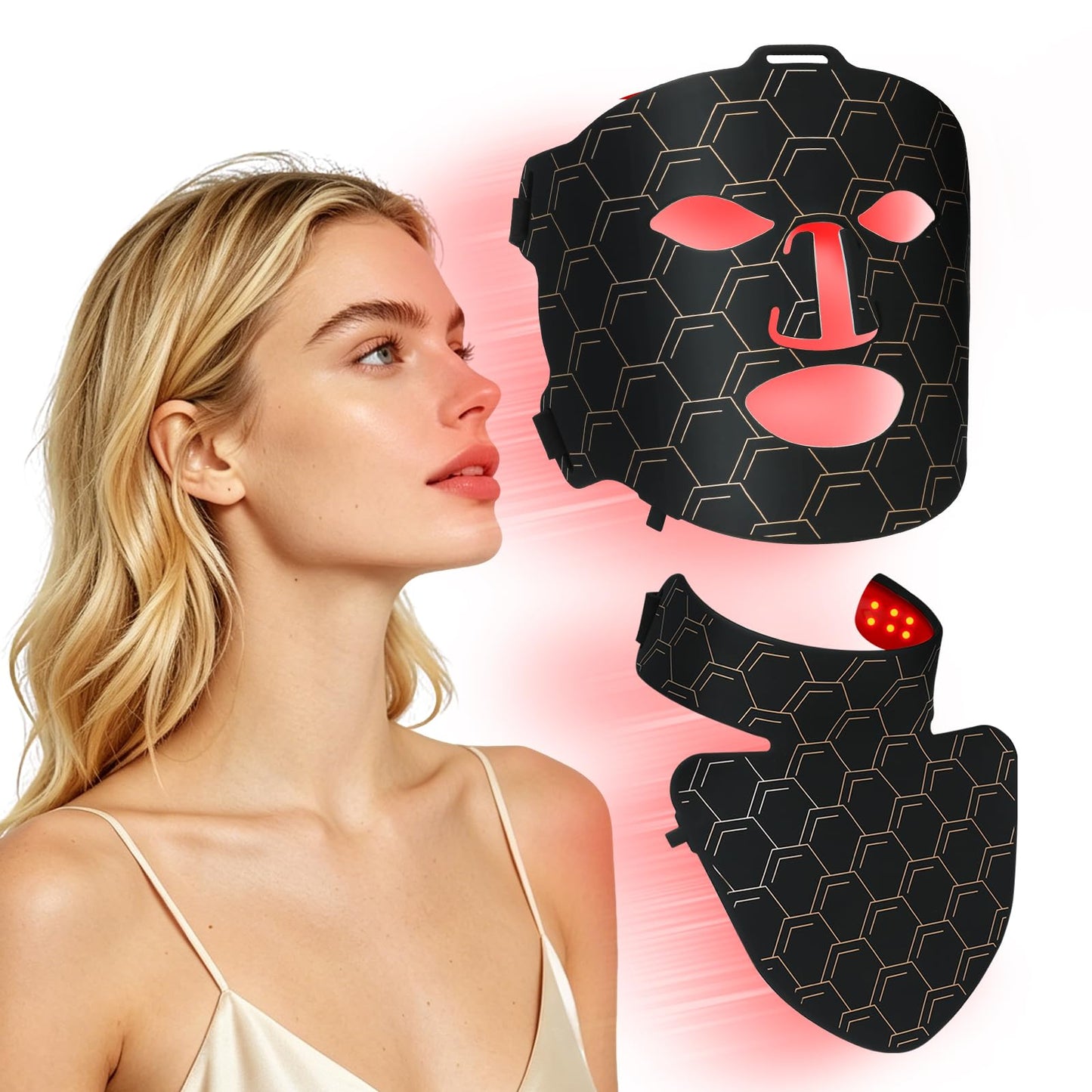 SAEWTINOR Red Light Therapy for Face and Neck Mask,160 LED Beads Silicone Facial Light Therapy,Rechargeable Portable LED Skincare Mask with Remote Control,Timer & 3 Adjustable Brightness