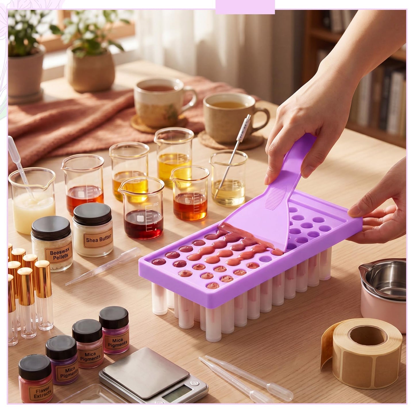 Singhoow 100 Pcs Lip Balm Tubes with 2 Filling Tray and 2 Spatula, 5 g Twist-up Lip Balm Containers with Caps for DIY Homemade Lipsticks, Solid Perfume, Gifts, Bpa Free & Leak Free(White and Clear)