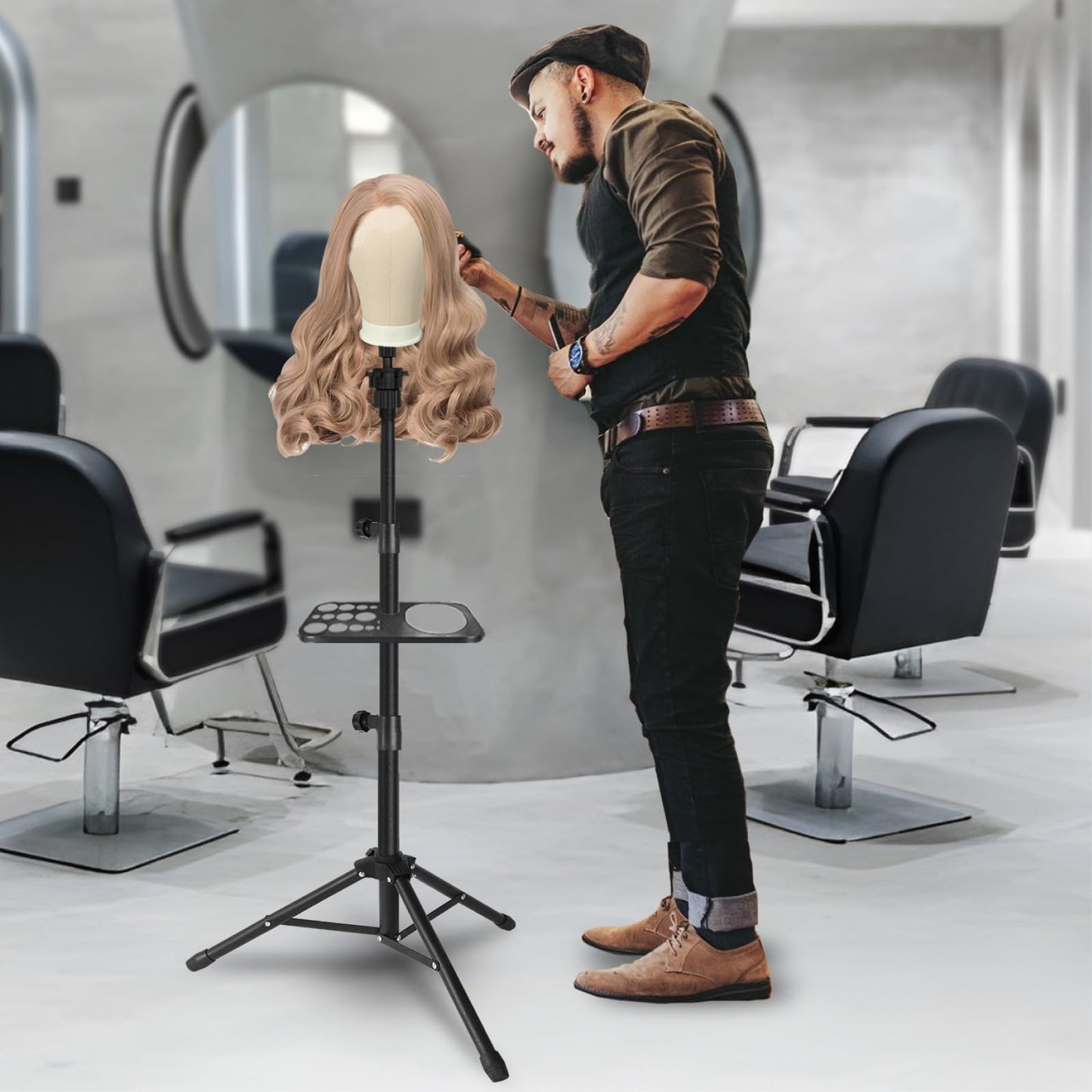 22 Inch Wig Head for Wig, Canvas Mannequin Head with Mount Hole, Manikin Head for Wig Making, Styling and Display, Head Contour More Realistic