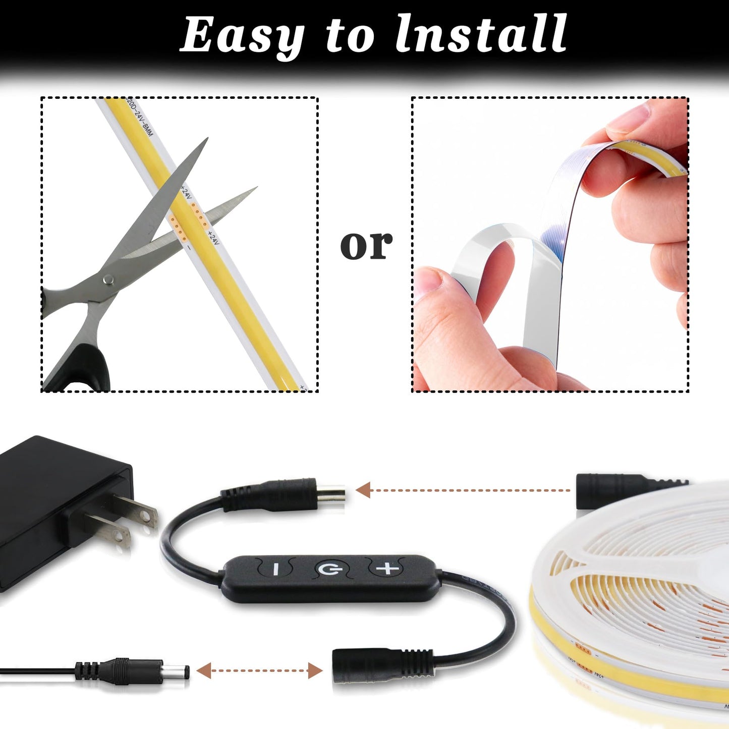Aalnfe COB 10Ft White LED Strip Lights, 24V Super Bright LED Tape Lights High CRI95+, Dimmable Lights Strip,Flexible LED Rope Lights for Kitchen Cabinet, Stairs, Bedroom, Vanity Mirror,Home DIY Deco