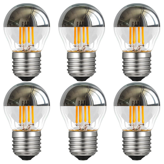 G45 G14 Half Chrome Light Bulb 4W Dimmable G45 Globe Silver Mirror Reflected Light 40W Equivalent Warm White 2700K Silver Tipped Mirror Light Bulb E26 Base Decorative LED Edison Bulb, 6 Pack