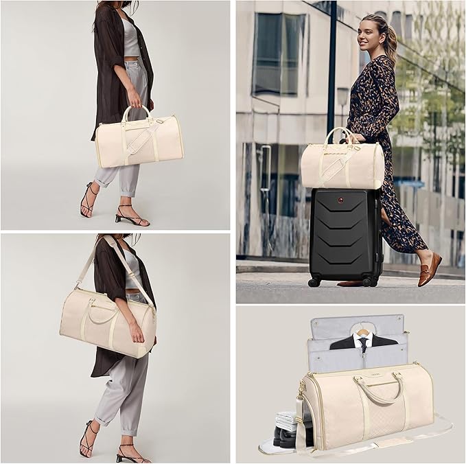 Garment Bag for Travel, Carry On Garment bag, Convertible Duffel Bag with Shoe Compartment, Perfect for Business Trips and Weekend Getaways (Beige3)