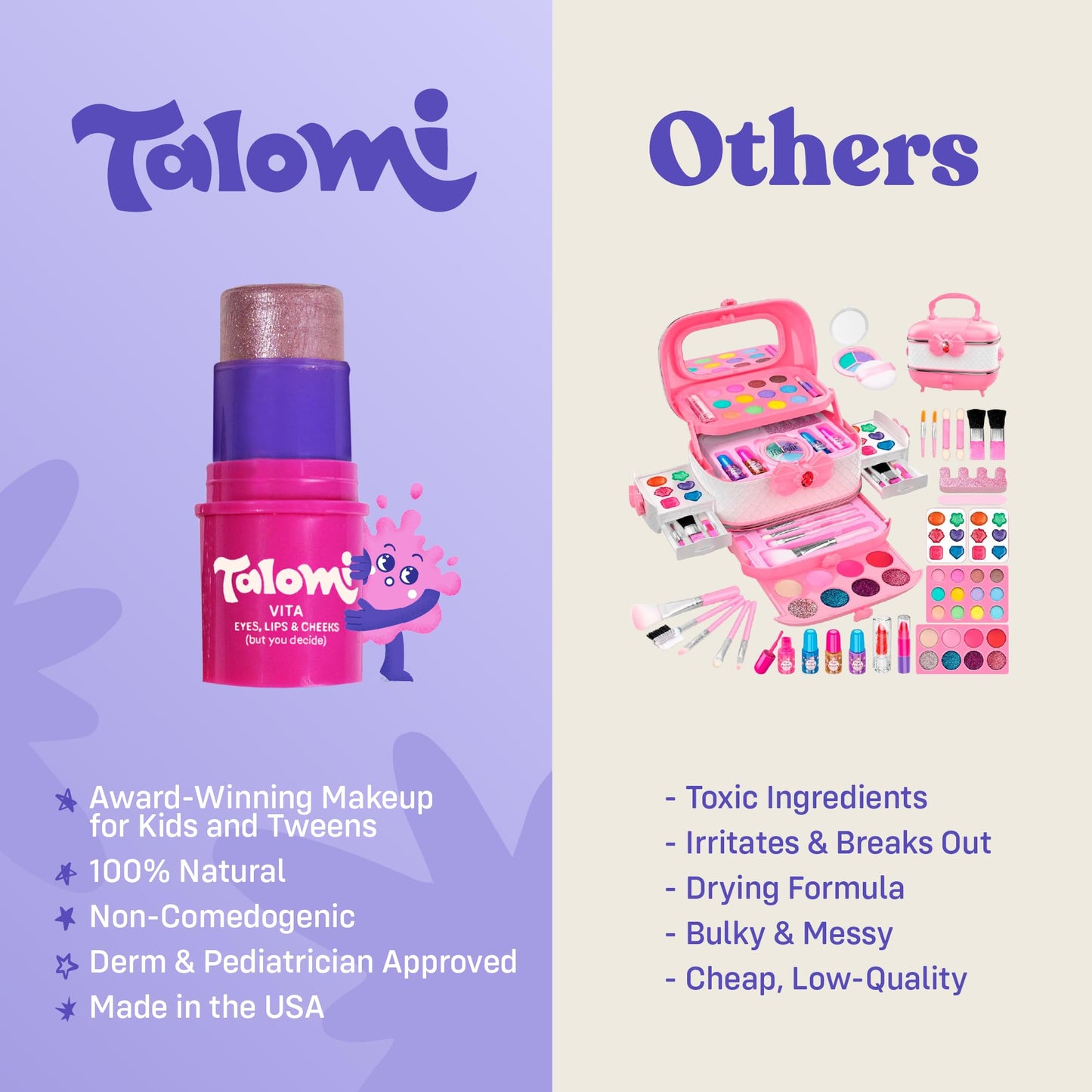 TALOMI Non Toxic Makeup Stick For Girls |Kids Clean Makeup for Eyes, Lips and Cheeks |Won't Clog Pores|Made in USA