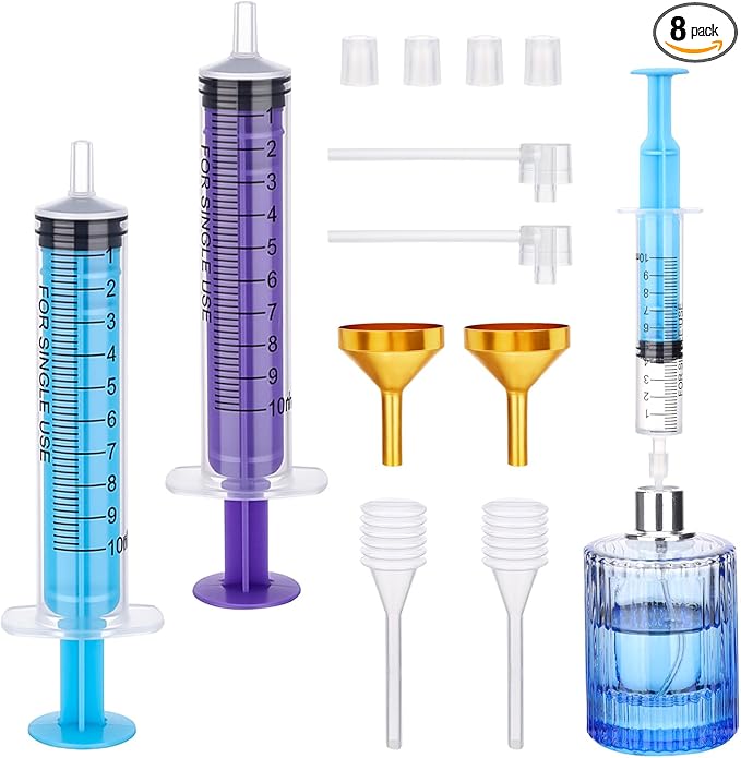 Segbeauty 8pcs 0.34oz Perfume Refill Tool Kit for Women, 10ml Plastic Blue Purple Perfume Decanter Dispenser Transfer Tool Set, Cologne Making Kit for Men with Extractor Pump Dispenser Funnel Set