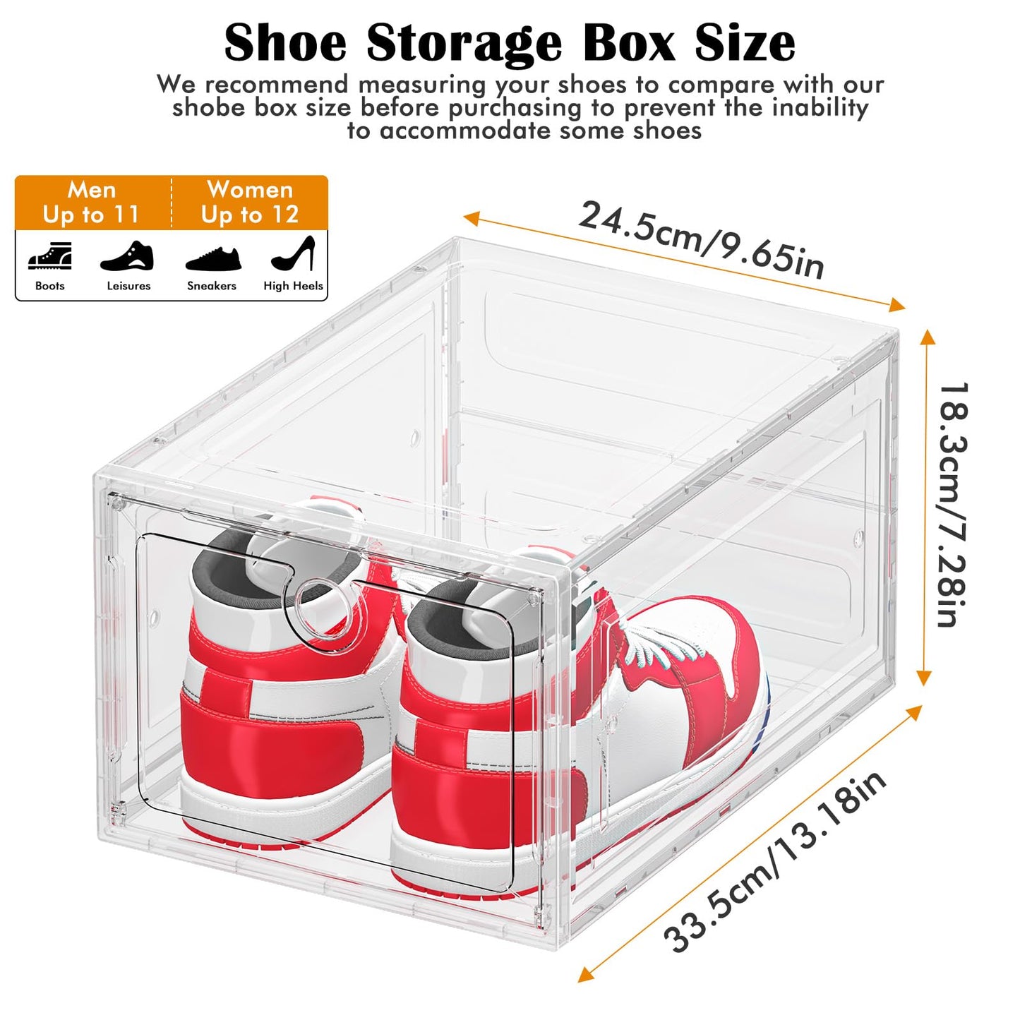 ARSTPEOE 12 Pack Upgrade Harder Shoe Organizer, Shoe Storage with Magnetic Front Door, Clear Shoe Boxes Foldable Space-Saving Shoe Rack for Sneaker Boot Container, White