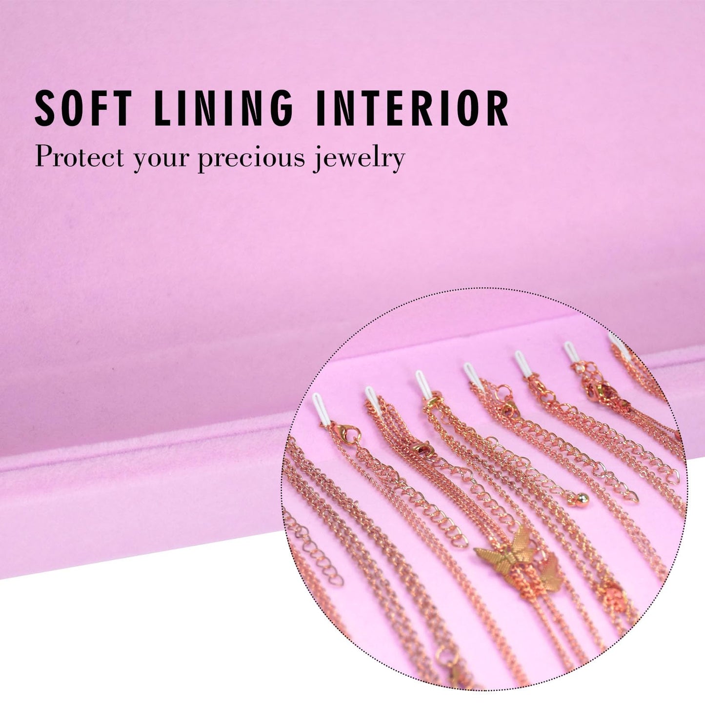 Siveit Necklace Organizer Box Premium 20 Hooks Velvet Necklace Display Jewelry Tray with Transparent Lid Jewelry Necklace Display Box for Necklace Pendants Suitable for Women and Girls (Pink)