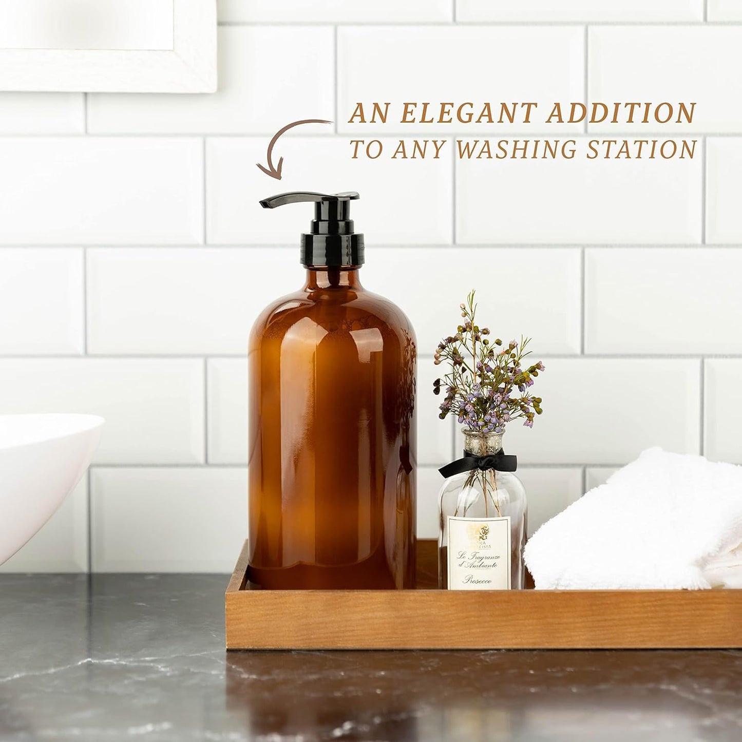 32 Ounce Glass Large Soap Dispenser - Refillable Shampoo and Conditioner Bottle with Pump for Shower and Bath - 1 Liter Shower Bottle- by Kitchentoolz