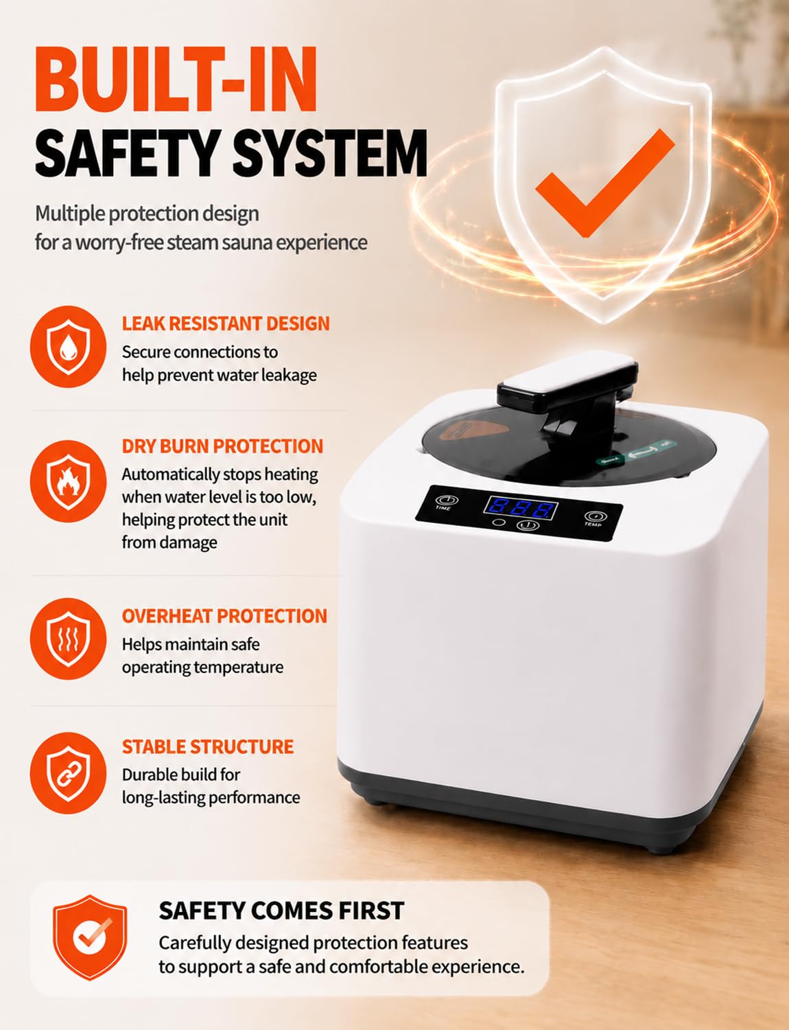 GHOSOONE Portable Home Sauna Steam Machine with Remote Control - 1200W 3L Upgrated Fast-Heating System, 9-Level Adjustable Steam & 120-Min Timer, for Home Spa Sauna Accessories