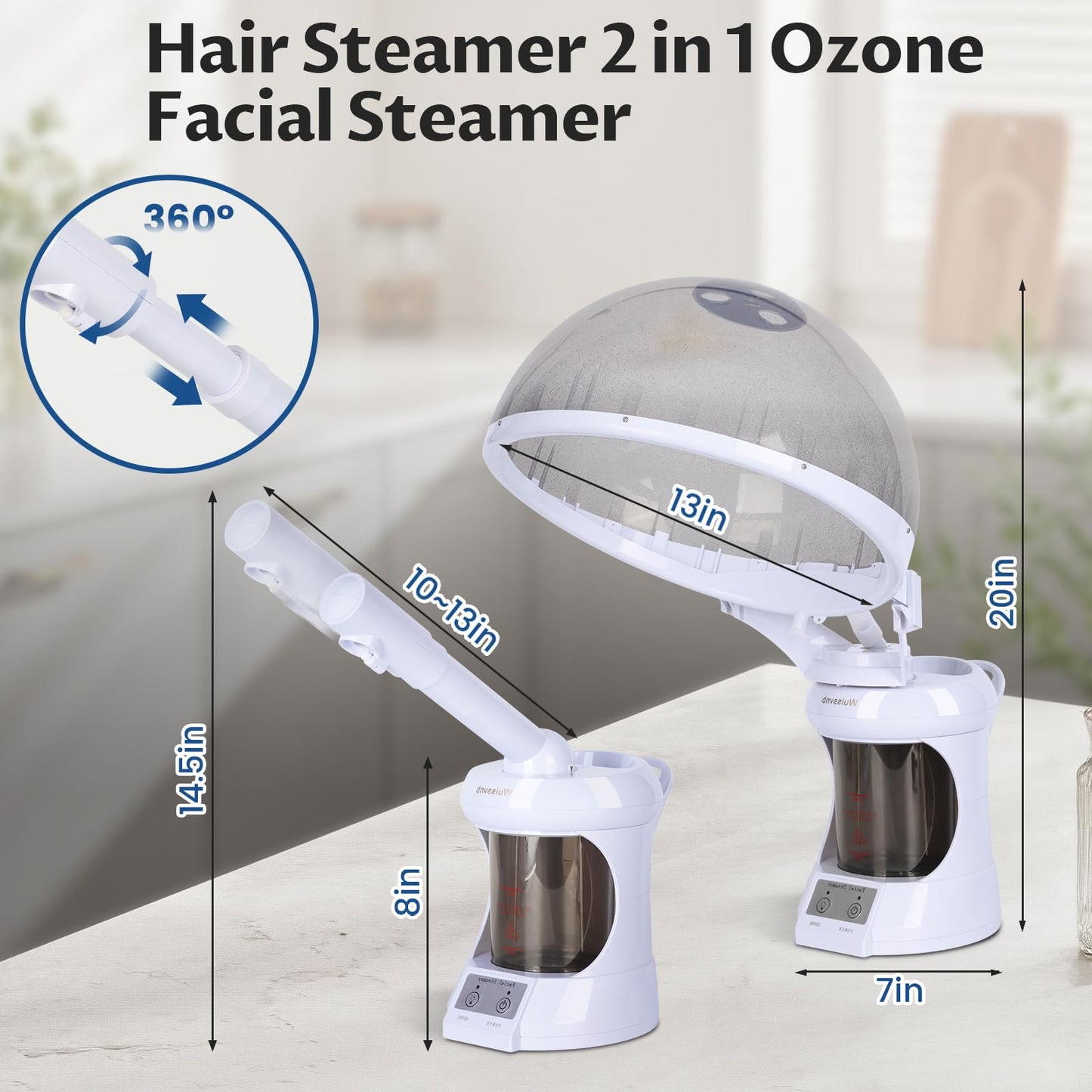 Wuissvnb Hair Steamer,2 in 1 Hair and Facial Steamer with Extendable Arm, Portable Tabletop Steamer, Suitable for Home and Salon Personal Care