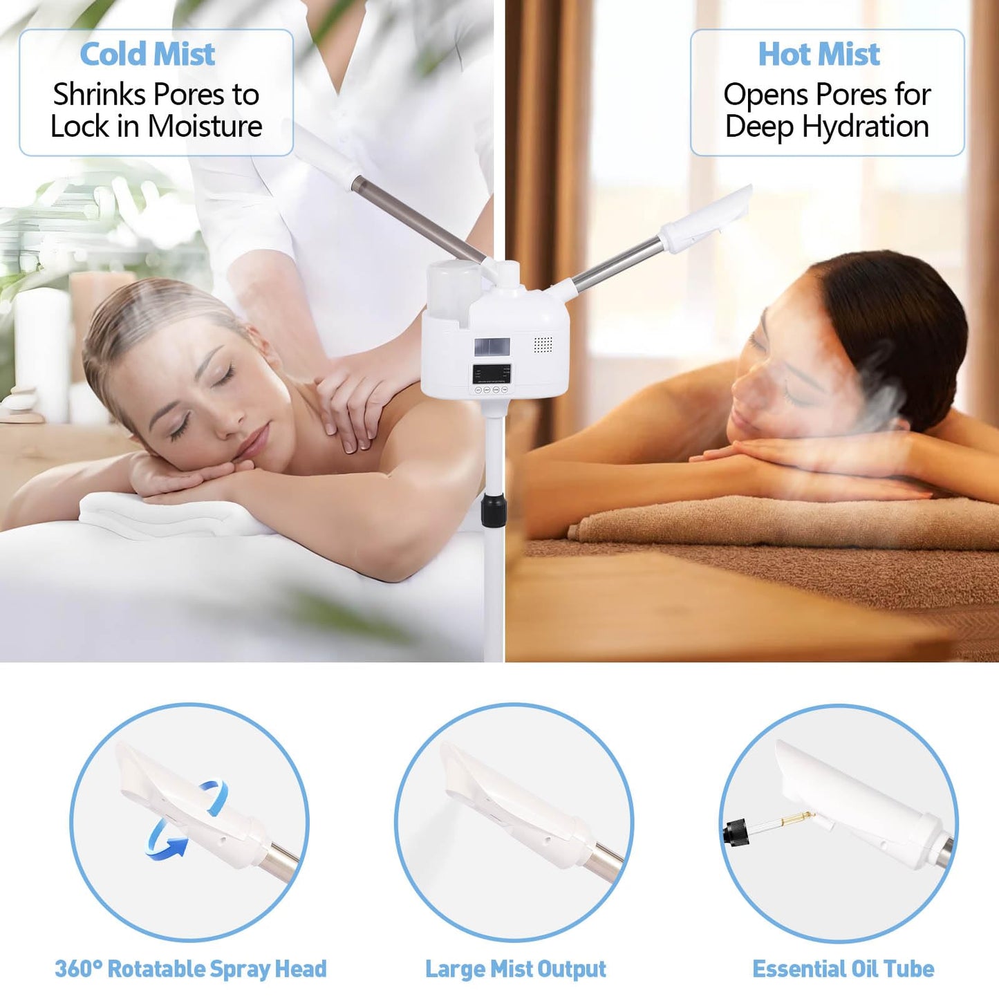 Facial Steamer with Hot & Cold Mist Function, 2 in 1 Facial Steamer for Beauty Salon