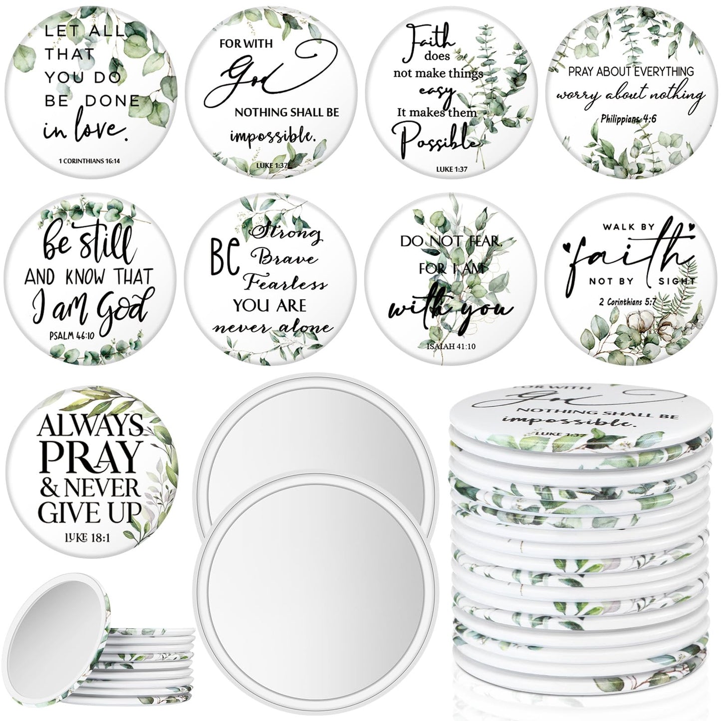 GlikCeil 36 Pcs Christian Compact Mirror Bulk for Women Inspirational Bible Verse Pocket Mirrors Mini Purse Makeup Mirror Christian Church Gift for Women VBS Church Party Favors