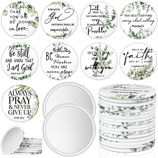 GlikCeil 36 Pcs Christian Compact Mirror Bulk for Women Inspirational Bible Verse Pocket Mirrors Mini Purse Makeup Mirror Christian Church Gift for Women VBS Church Party Favors