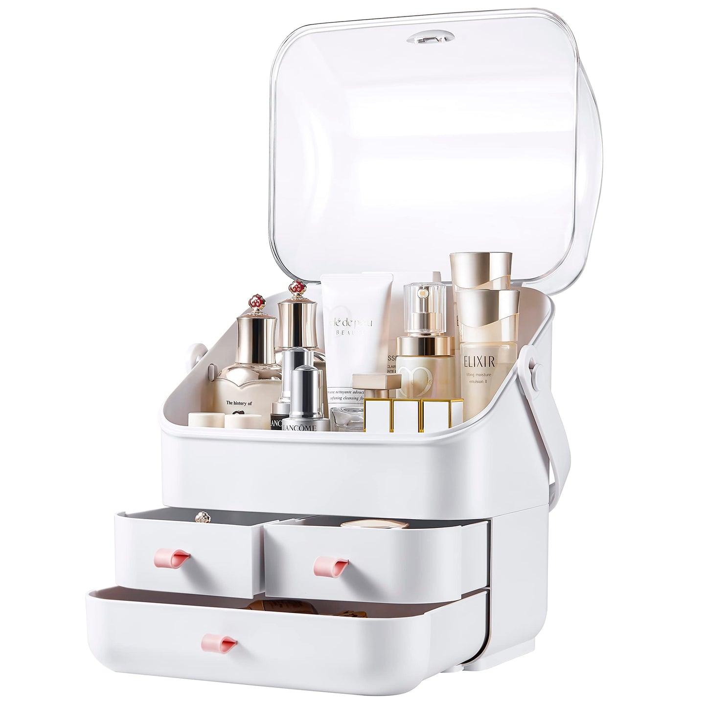 Large Makeup Organizer w Drawers Beauty Organizer Makeup Box Holder Vanity Organization Desk Countertop MakeUp Organizers Bathroom Counter Organizer Skincare Cosmetic Case Stand Dustproof Lid Gift