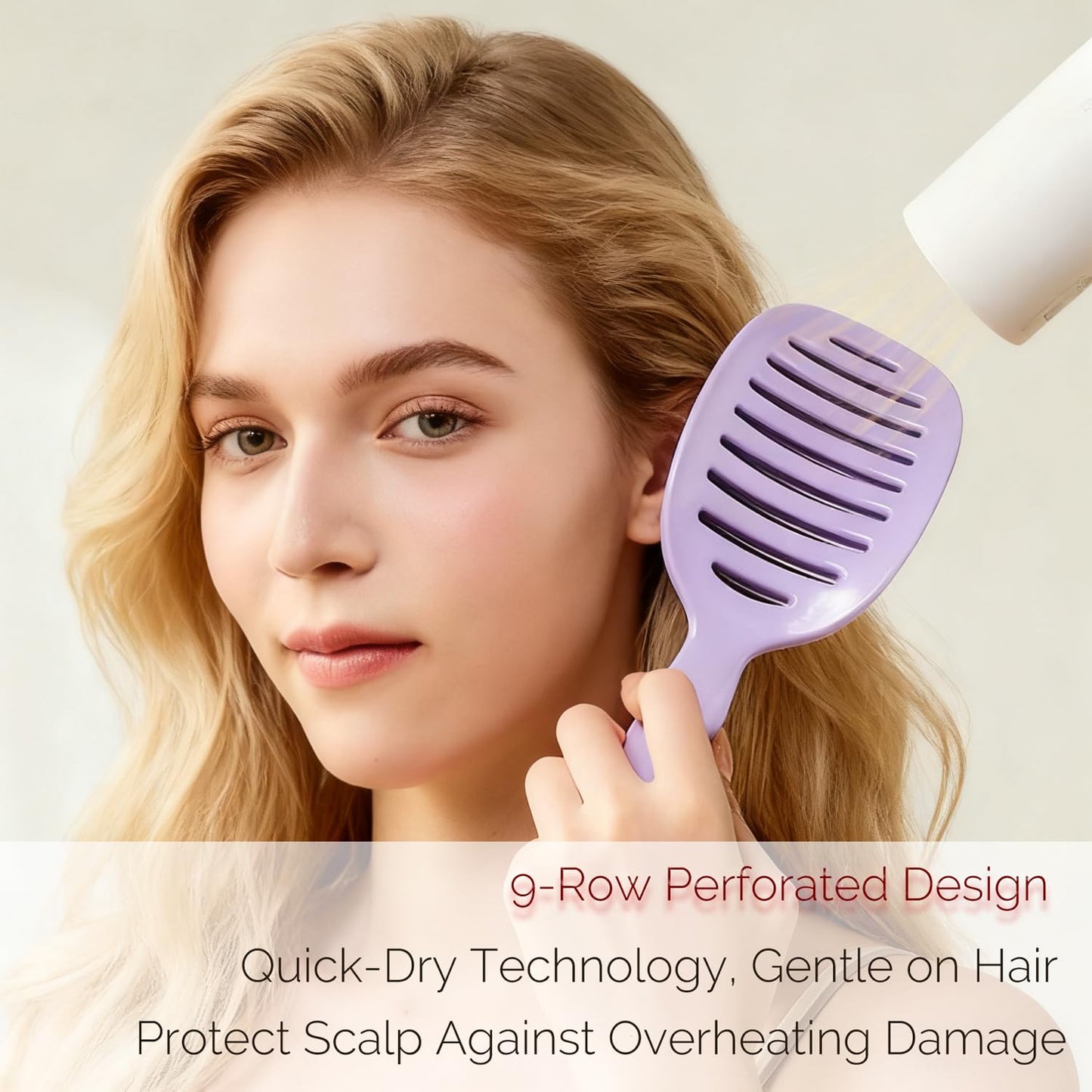 Self Cleaning Hair Brush with Lift Pad, ABS Vent Brush for Blow Drying, Dual Curve Design with Extra Long & Thick Bristles, Wet Hair Brush for Women, Girls & Kids (Purple, Not foldable)