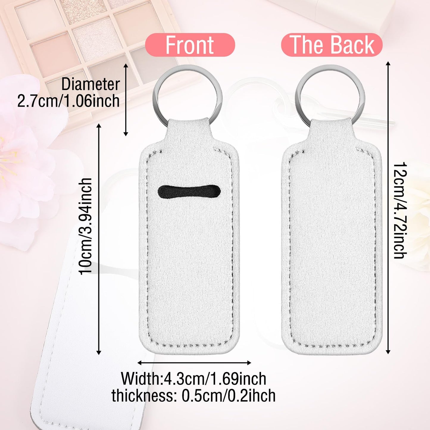 Pafeooui 48 Pcs Sublimation Lip Balm Keychain Holder, Blanks Neoprene Lipstick Protective Cases for Women DIY Travel Crafts White
