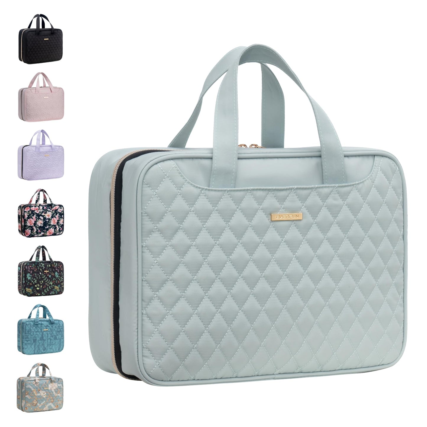 Everfun Travel Toiletry Bag with Hanging Hook and Leakproof Wet/Dry Compartments, Large Capacity Makeup Cosmetic Organizer for Women, 12x9x4.5 Inch, Mint Green