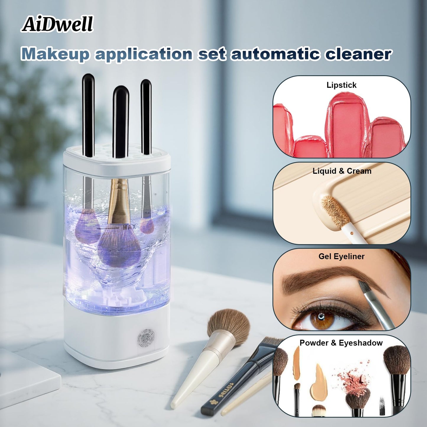 AiDwell 3 IN 1 Automatic Electric Makeup Brush Cleaner Machine With Dryer