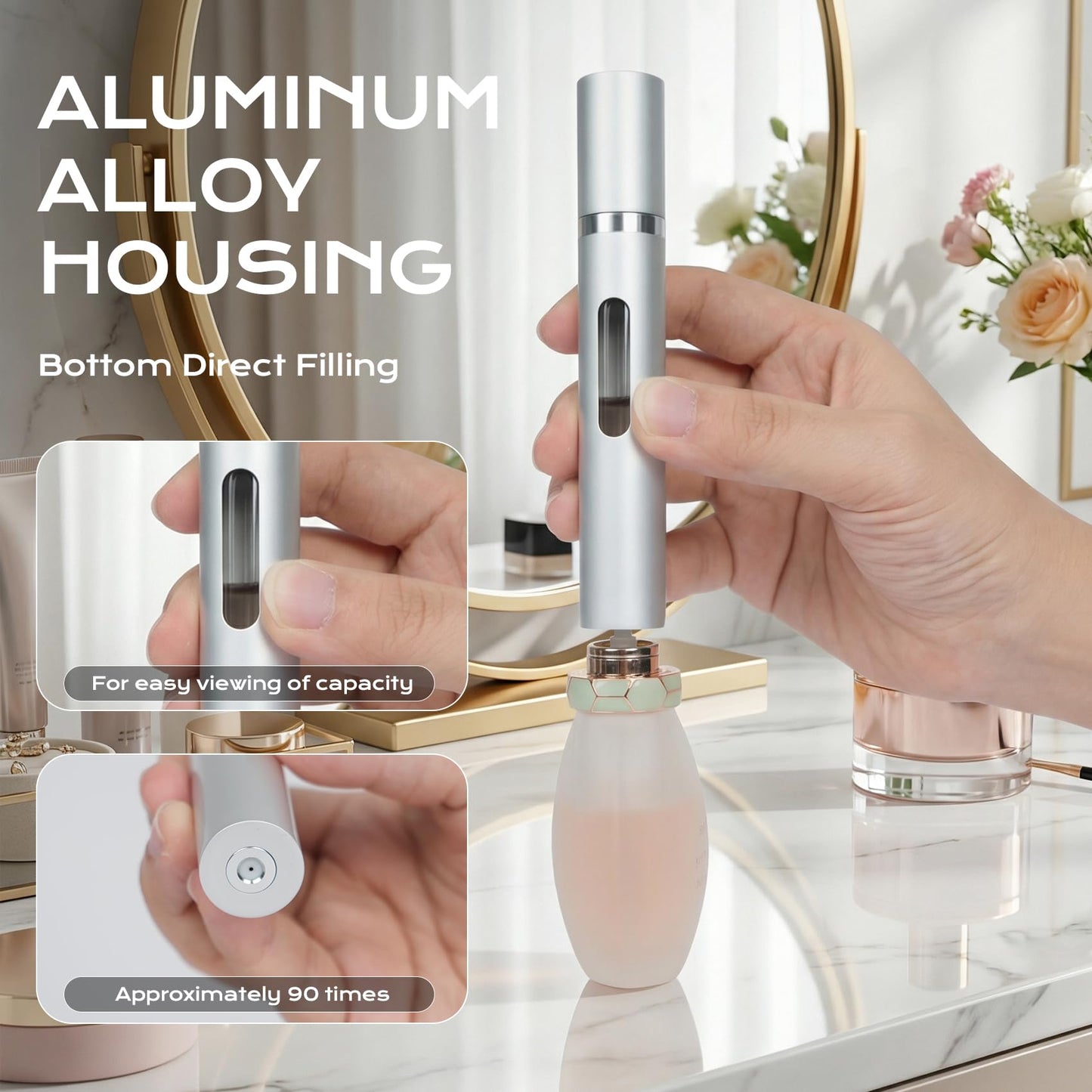 Manoai 3PCS 10ml Travel Perfume Atomizers, Refillable Portable Sprayer Bottles with Bottom-Filling for Fragrance, Perfect Travel Essentials for Men & Women.