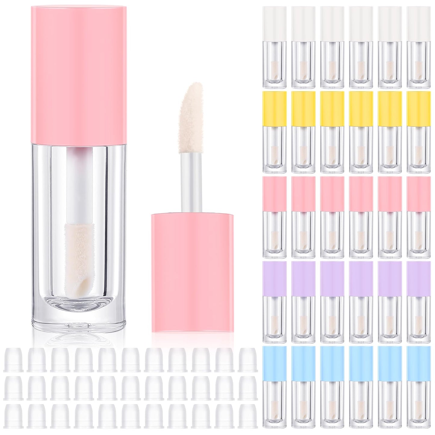 Tatuo 30 Pcs Colorful 6ml Empty Lip Gloss Tubes with Wand Bulk Lip Refillable Gloss Containers Cosmetic Bottles with Rubber Stoppers for Lipstick Eyelash Growth Liquid DIY Makeup Kit