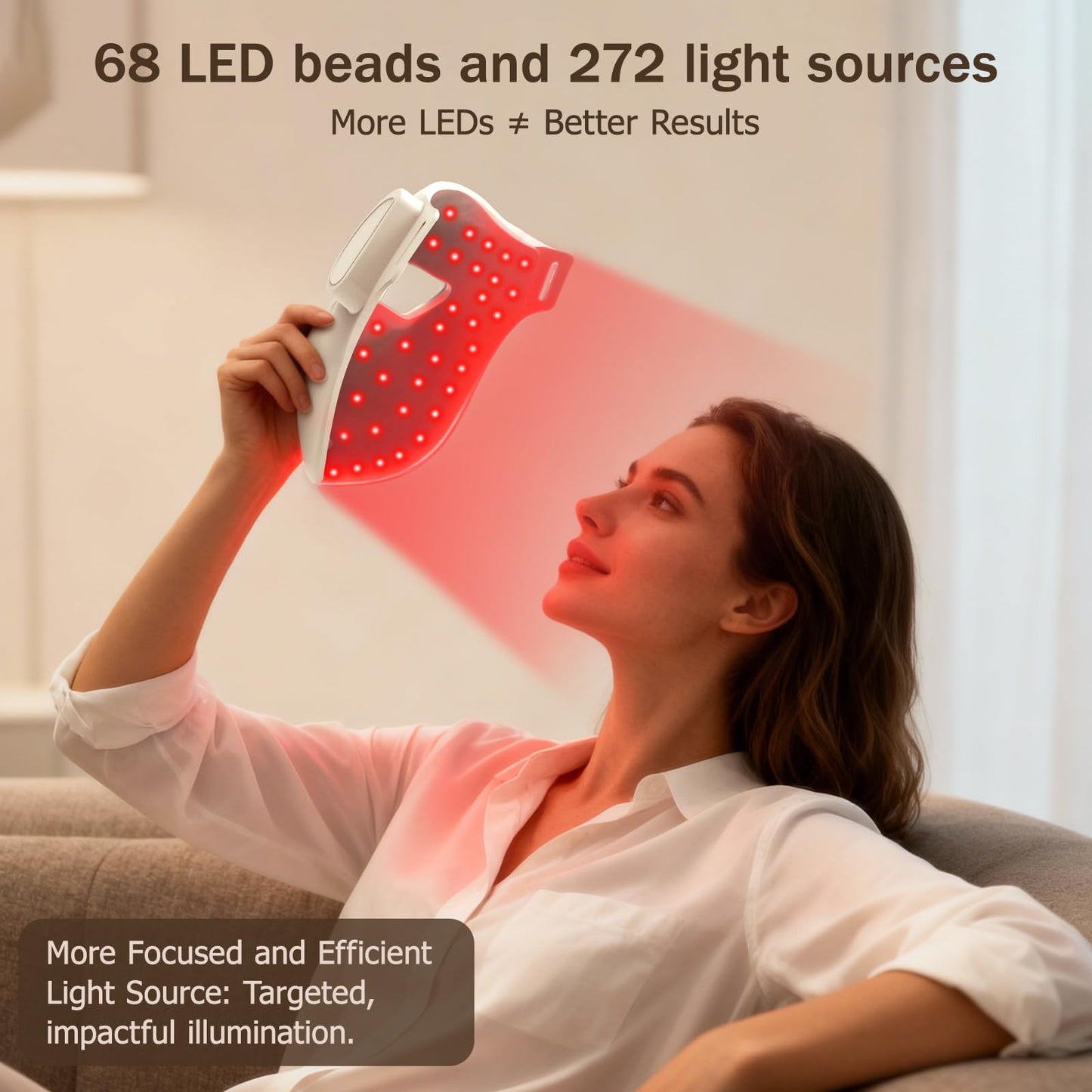 4D LED Red Light Therapy Mask for Face, Facial Fit Ergonomic Design, 850NM Near-Infrared Light, 68 LEDs Infrared and 272 Light Sources, Home Use Working Travel Yoga