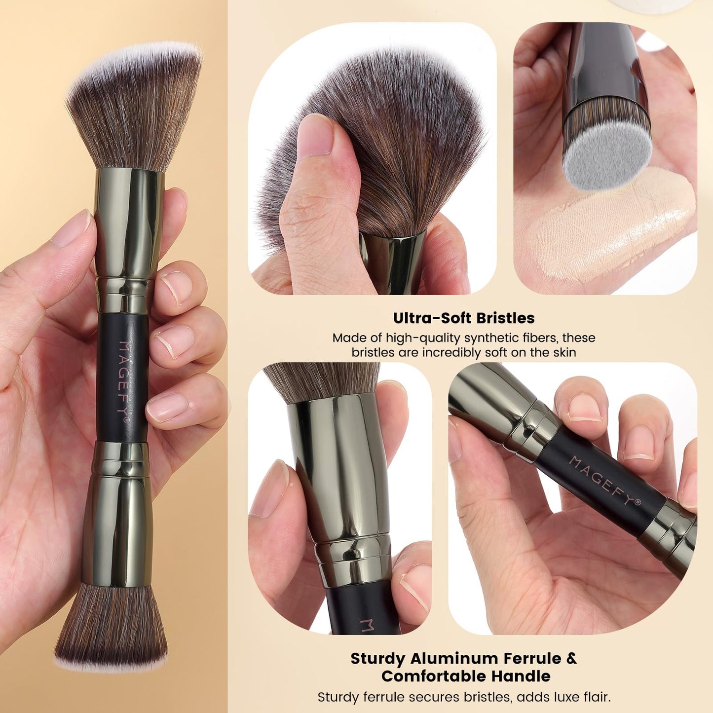 MAGEFY Makeup Brushes 12Pcs with Bag, Double-End Multi-functional for Foundation Powder Blush Eyeliner Eyeshadows brushes with Gift Box,Black