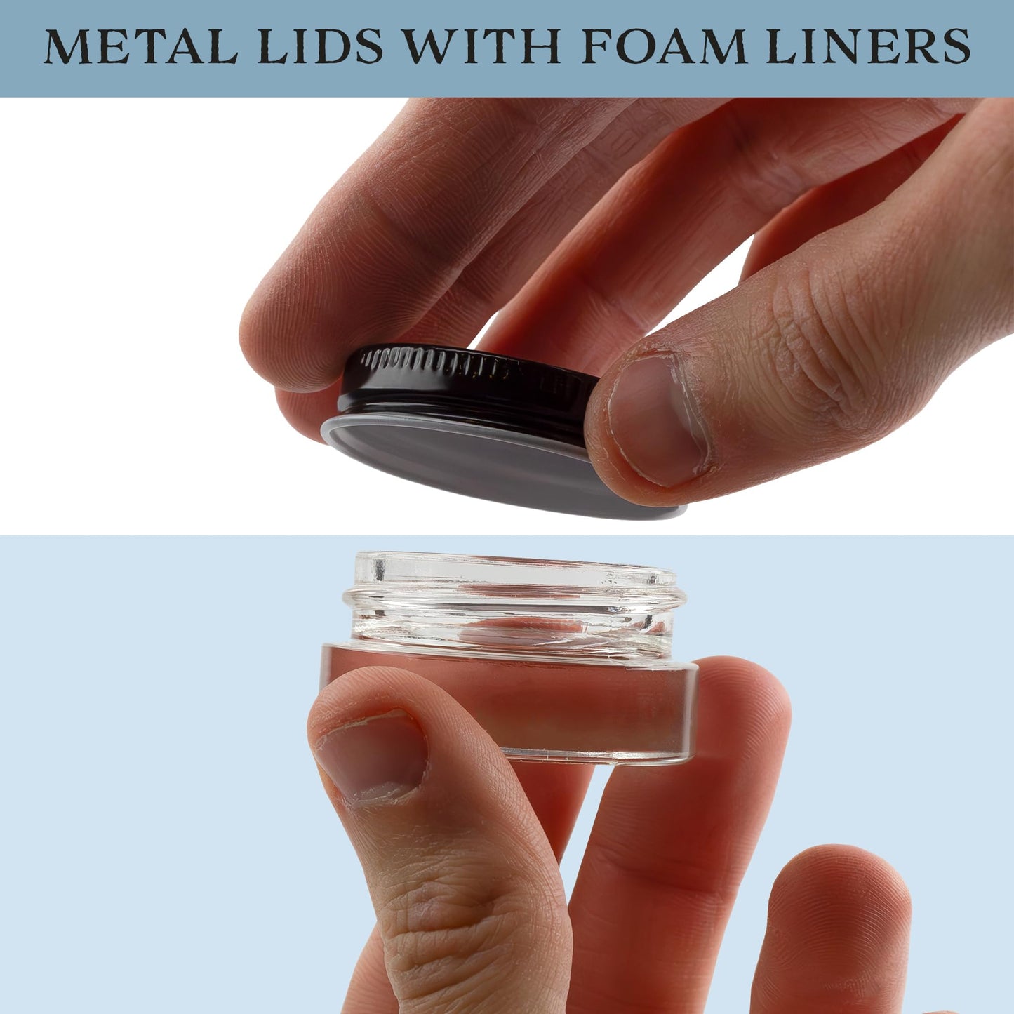 Cornucopia Brands 7-Milliliter Glass Lip Balm Jars (24-Pack).25-Ounce Thick-Walled Containers (7ml Clear w/Black Metal Lids)