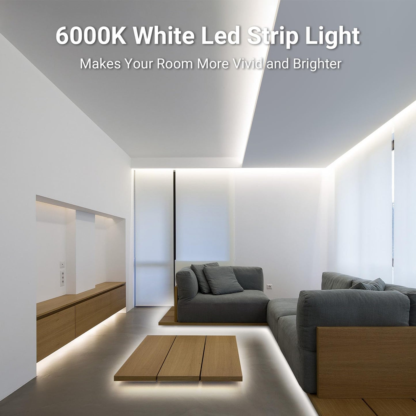 CT CAPETRONIX White LED Strip Light, 49.2 Feet 24 Volt LED Light Strip White, 6000K Daylight Super Bright LED Tape Light for Bedroom, Kitchen, Closet, Cabinet, Mirror, Indoor(Dimmer Included)