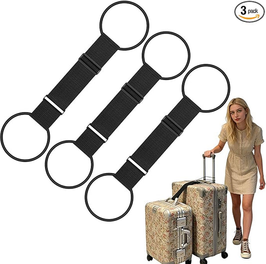 Multi Use Strong Adjustable Luggage Connector Straps， Elastic Adjustable Luggage Strap, Multifunctional Elastic Luggage Strap with Buckle, Convenient to Carry, Easy to Travel (Black-3pcs)