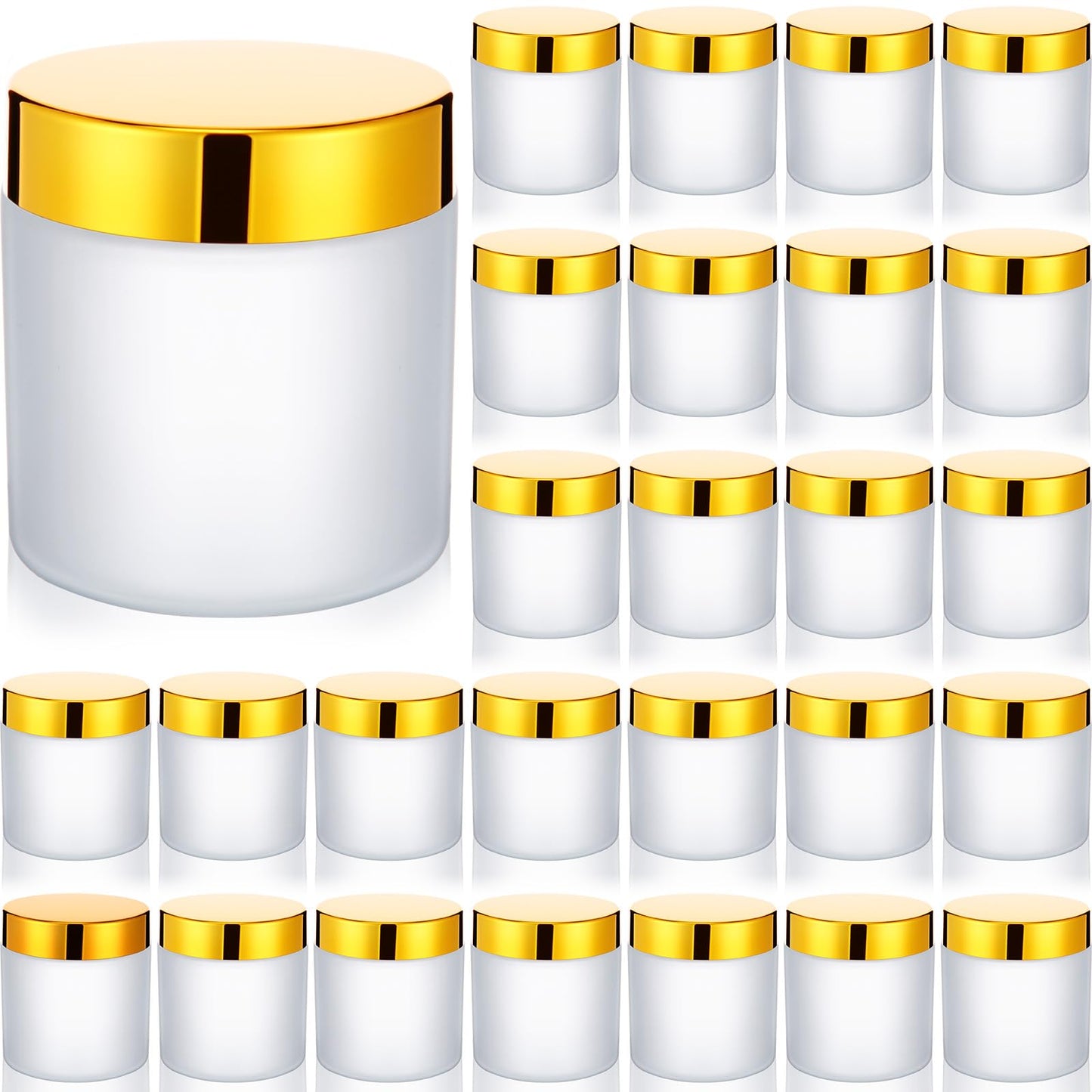 Geiserailie 30 Pcs 3.5oz Glass Jars with Plastic Wood Grain Lids Leakproof Airtight Empty Cosmetic Jars Sample Containers for Storing Lotions Powder Ointments Candle Making(Gold)