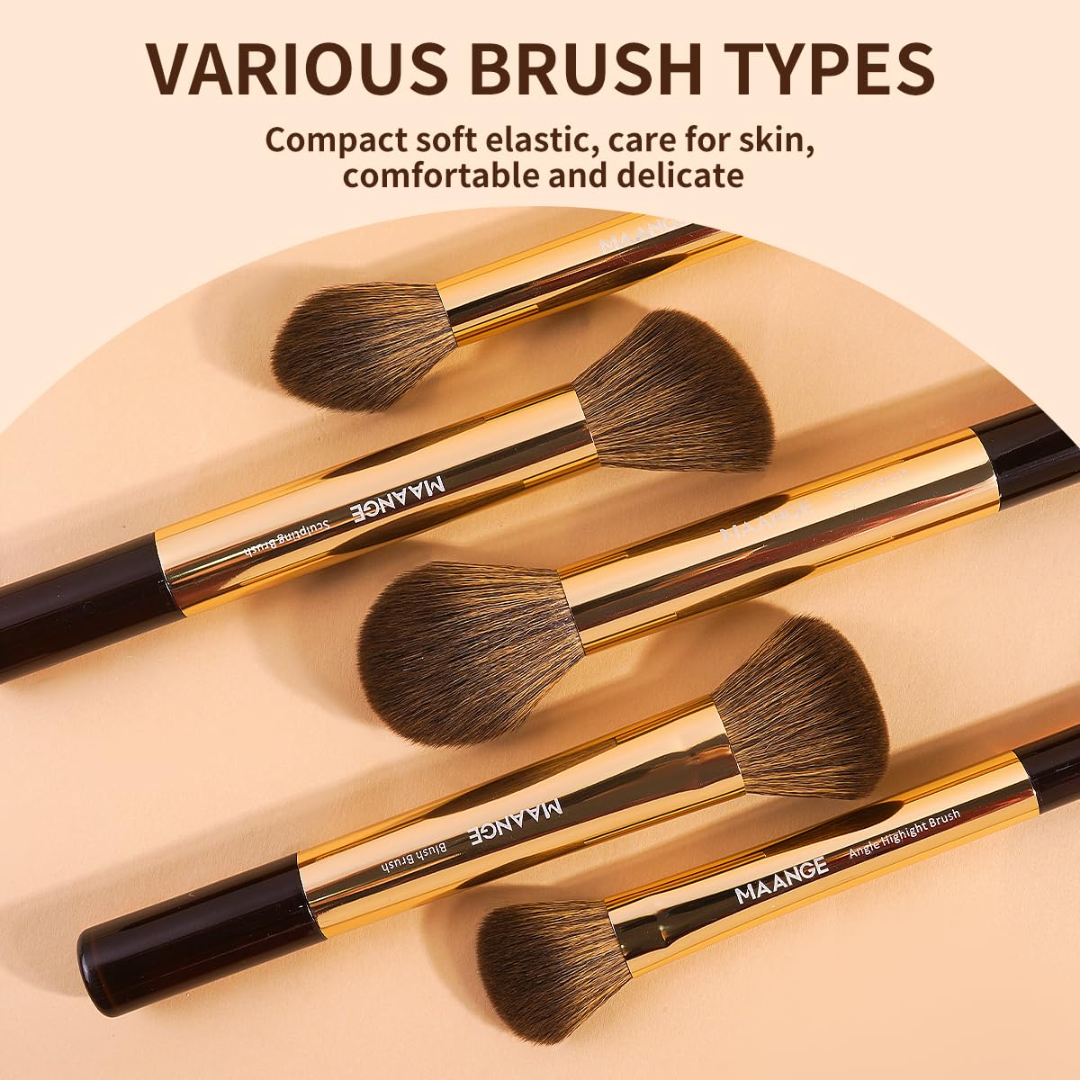 MAANGE 13 PCS Makeup Brushes Professional Make Up Brushes Premium Synthetic Powder Concealers Brushes Travel Makeup Brush Set with Case (Gold)