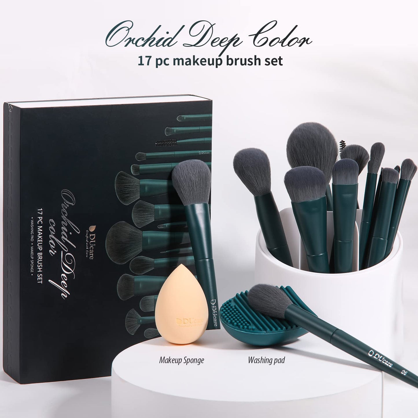 DUcare Makeup Brushes Set 17 Pcs with Brush Cleaning Mat and Makeup Sponge +Oil Blotting Sheets for Face