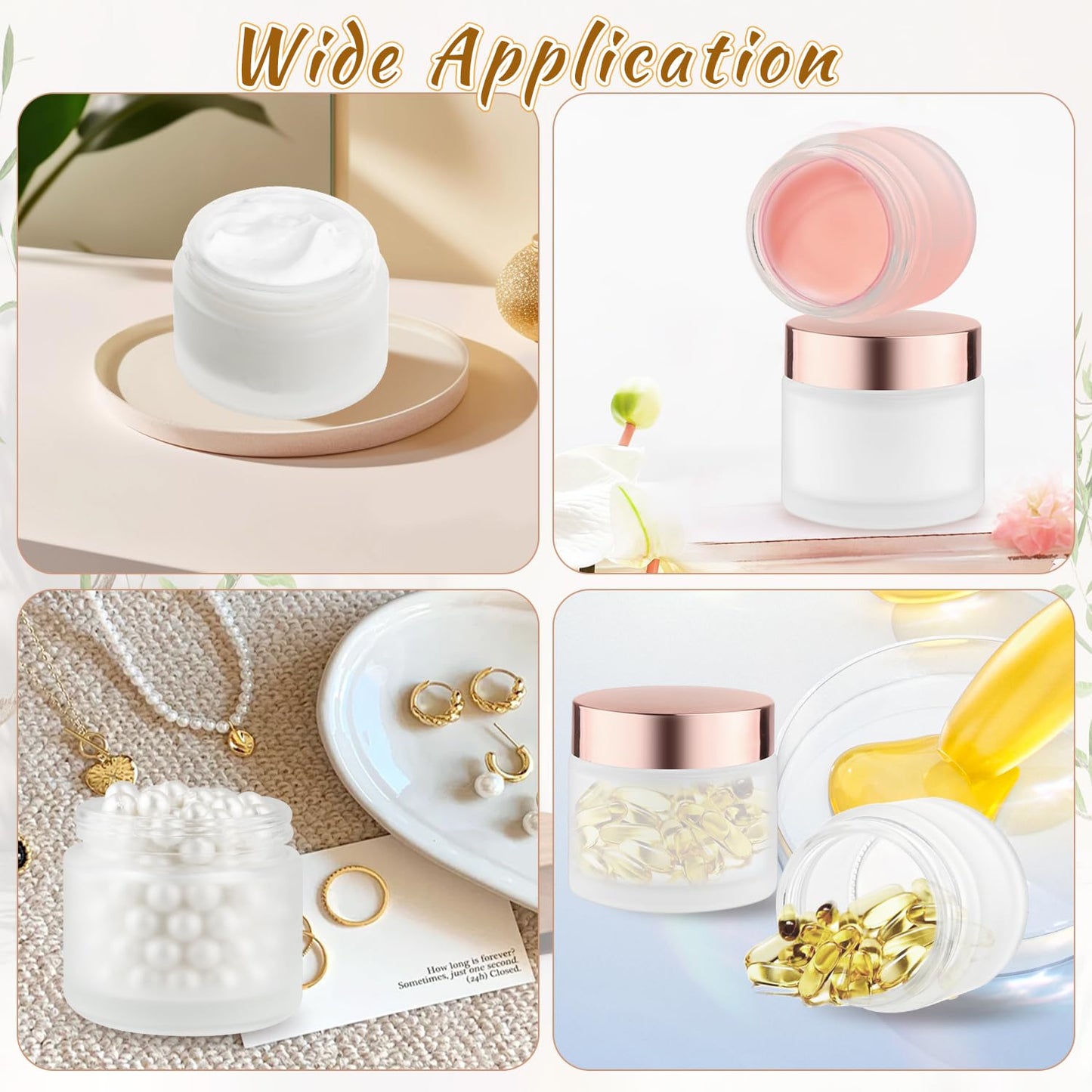 12 Pcs 60g/2oz Glass Cosmetic Jars Refillable Cream Bottle Containers Empty Sample Vials Jar with Rose Gold Lid for Eye Cream Lotion Ointments Lip Balm Scrub - Frosted