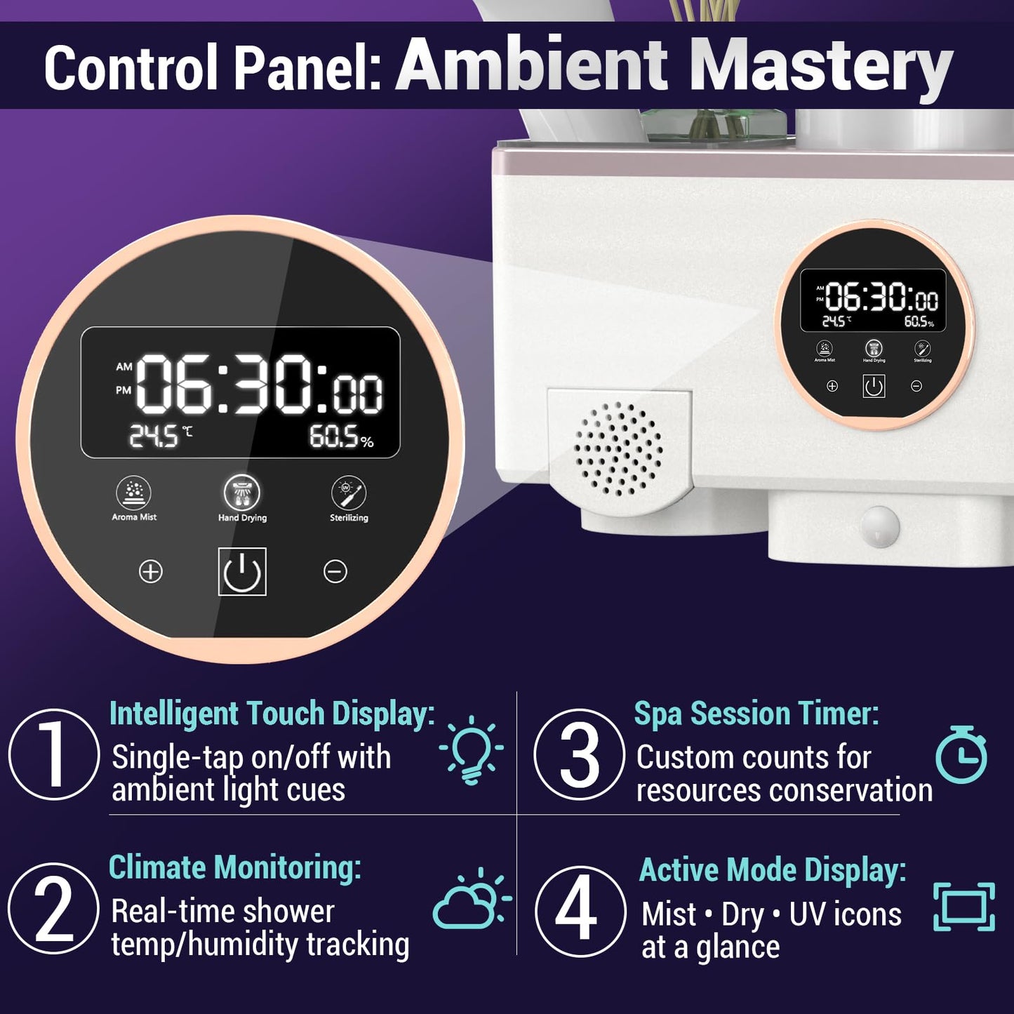 Toothbrush Cleaner and Holder for Bathrooms Wall Mounted with Fan Drying&30min Timing Function Cruise Air Drying,Electric Toothbrush Holder with 4Toothbrush Slots,Toothpaste Dispenser with Led Smart