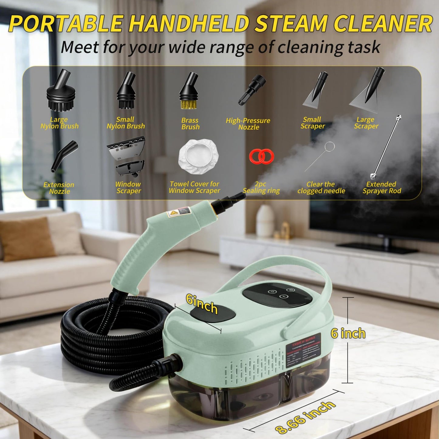 Steam Cleaner,15s Heat-Up,1.1L Tank,6-Level Adjustable Handle,2500W Steamer for Cleaning,Portable Steamer for Home with 13PCS Accessories, High-pressure steamer for Home,Car,Dirt,Grease,Grout,Couch