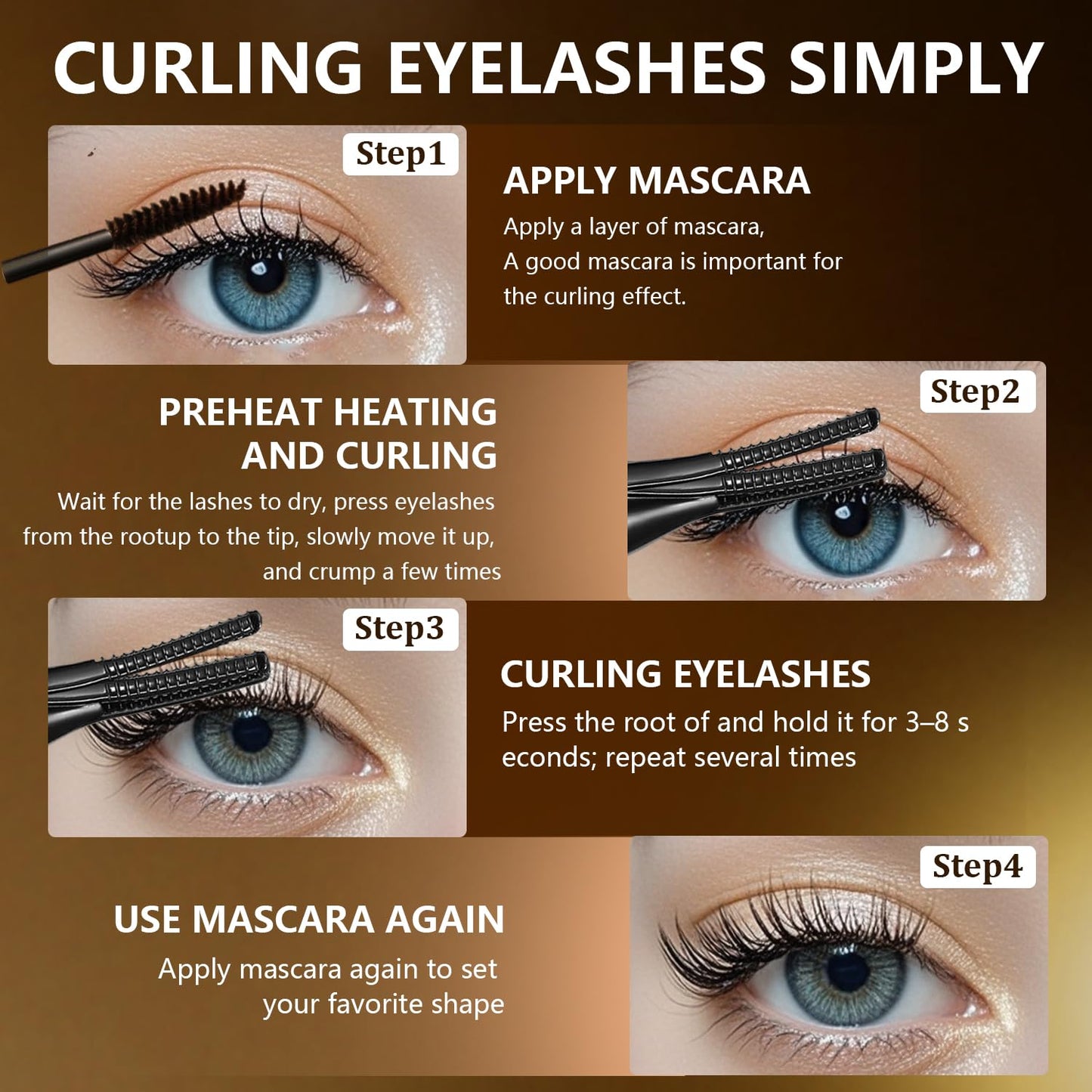 Heated Eyelash Curler, 2-in-1 Clip-Type Design, 3 Temperature Modes, USB Rechargeable Electric Eyelash Curler, Natural Curling 24H Long-Lasting Curl, Gift for Women & Girls, Brown Black FA