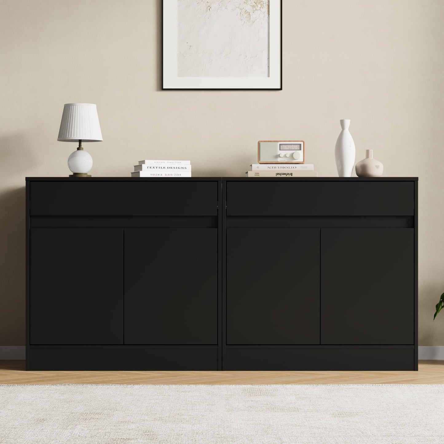 Housoul Buffet Cabinet with 2 Doors and Drawer, Coffee Bar Cabinet with Adjustable Shelf, Modern Kitchen Buffet Sideboard for Living Room, Kitchen, Black