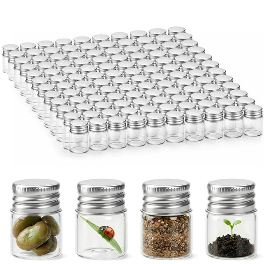 Coloch 120 Pack 5ml Mini Glass Bottles with Screw Aluminum Caps, Tiny Empty Sample Bottles Leakage Proof Clear Glass Vial Containers for DIY, Storage, Art Craft, Decor