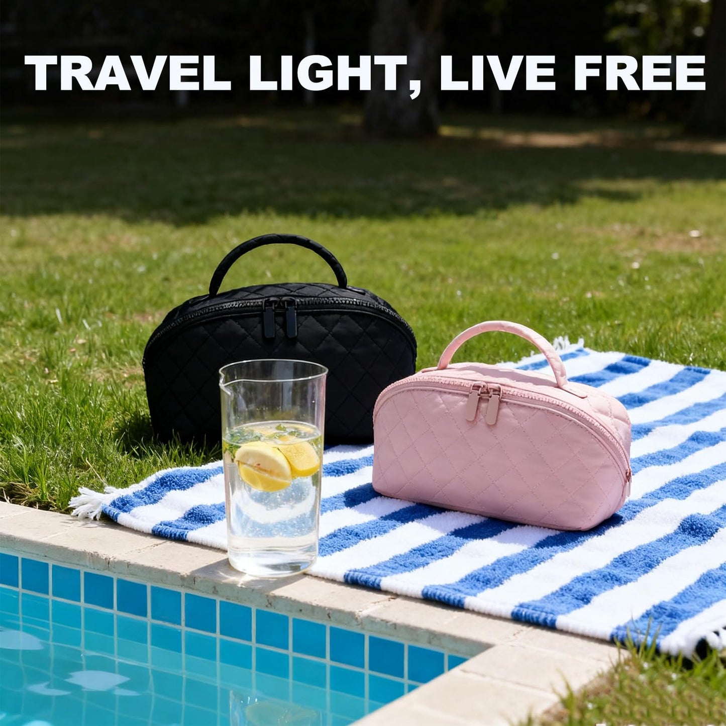 Makeup Bag,Quilted Puffer Cosmetic Bag for Women, 180° Lay-Flat Travel Make up Bag, Waterproof Large Capacity Toiletry Bag with Sturdy Zippers, Portable Makeup Organizer for Travel & Daily Use