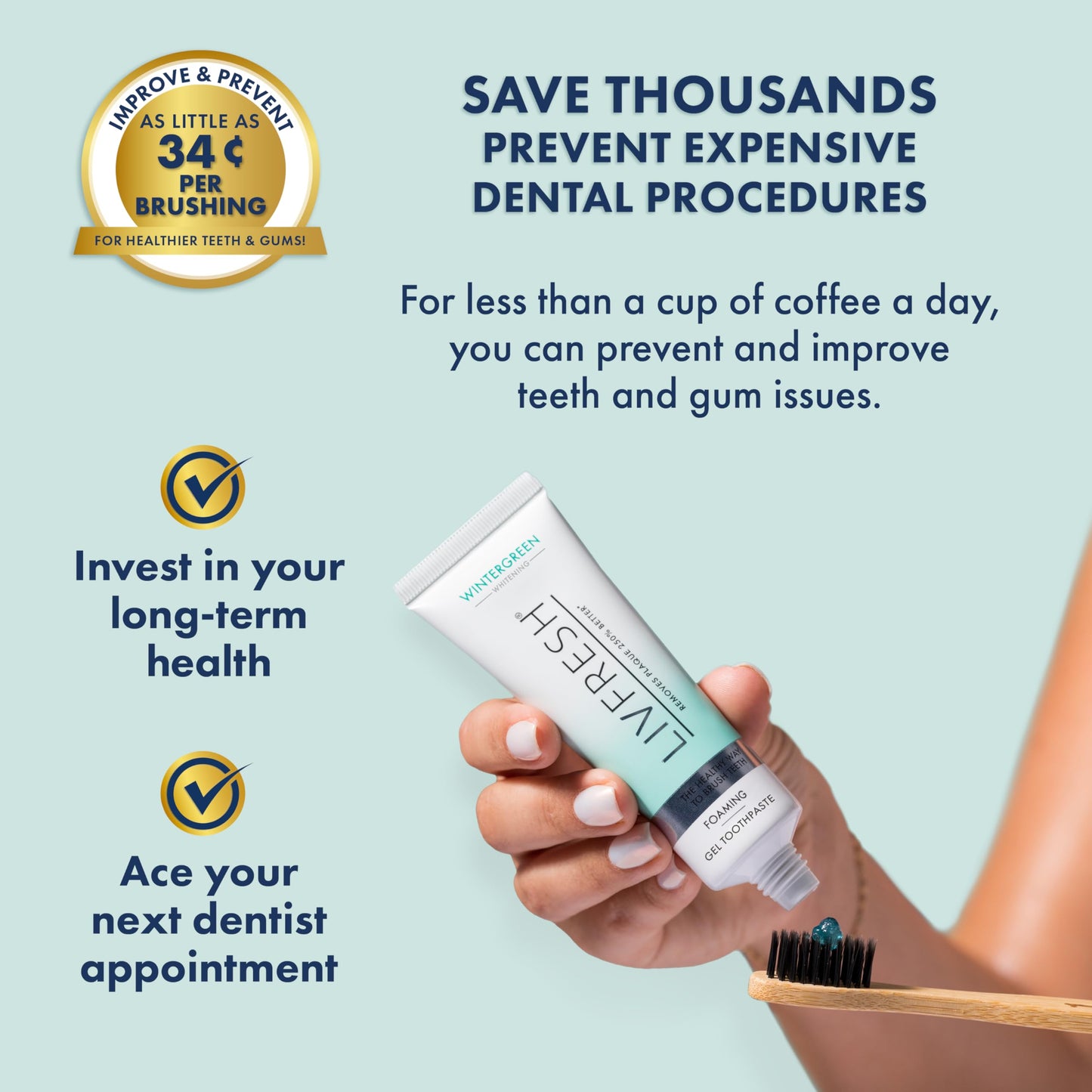 LIVFRESH Toothpaste Gel, Clinically Proven to Remove Plaque 250% Better, Improves Gum Health 190% Better, Prevents & Reduces Tartar, Freshens Breath, SLS Free Dental Gel, Wintergreen, 2 Pack