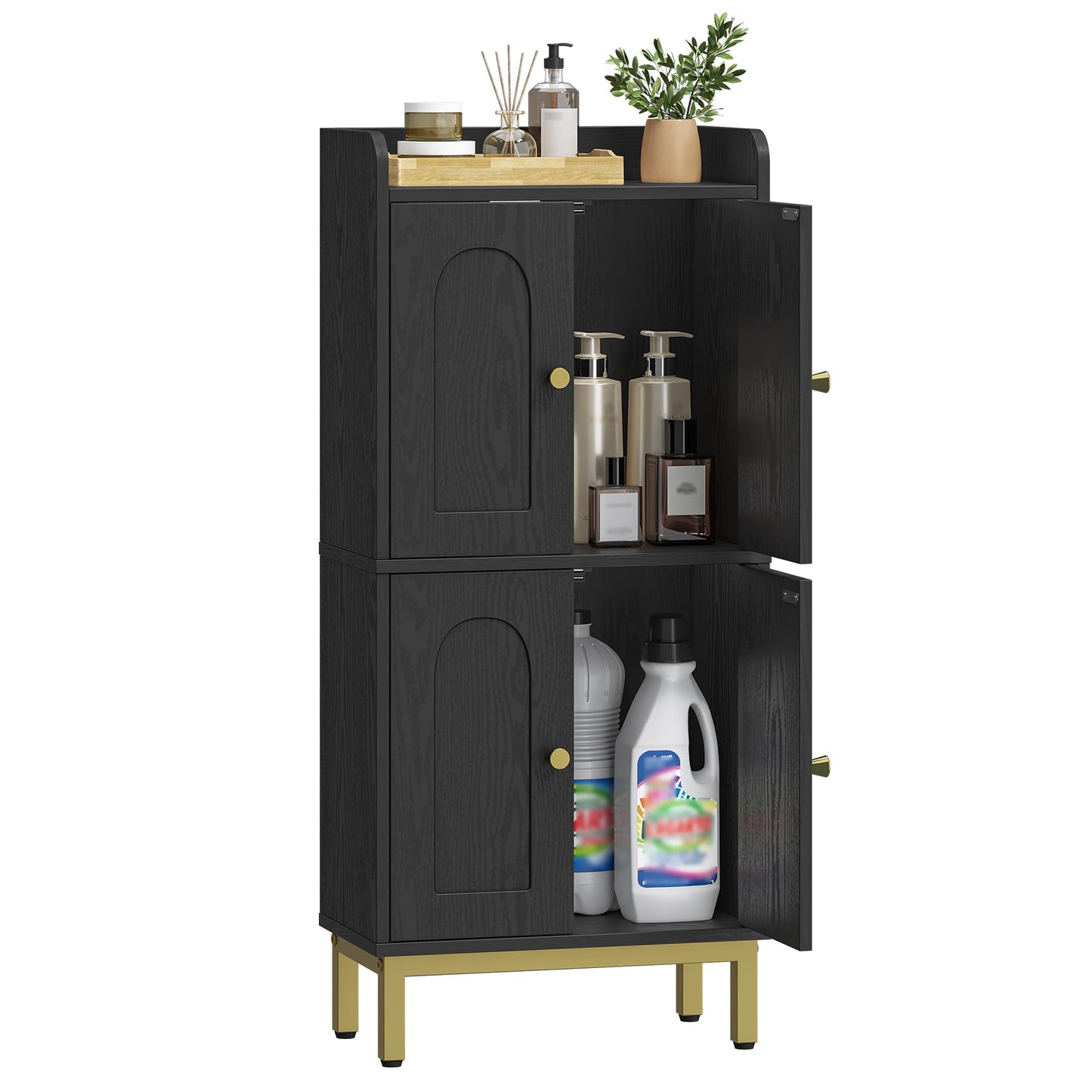 Hzuaneri Bathroom Cabinet, Small Storage Cabinet with 4 Doors, Bathroom Organizers and Storage Cabinets with Adjustable Feet. Cabinets Freestanding for Living Room, Kitchen, 7.1"D x 14.6"W x 32.7"H