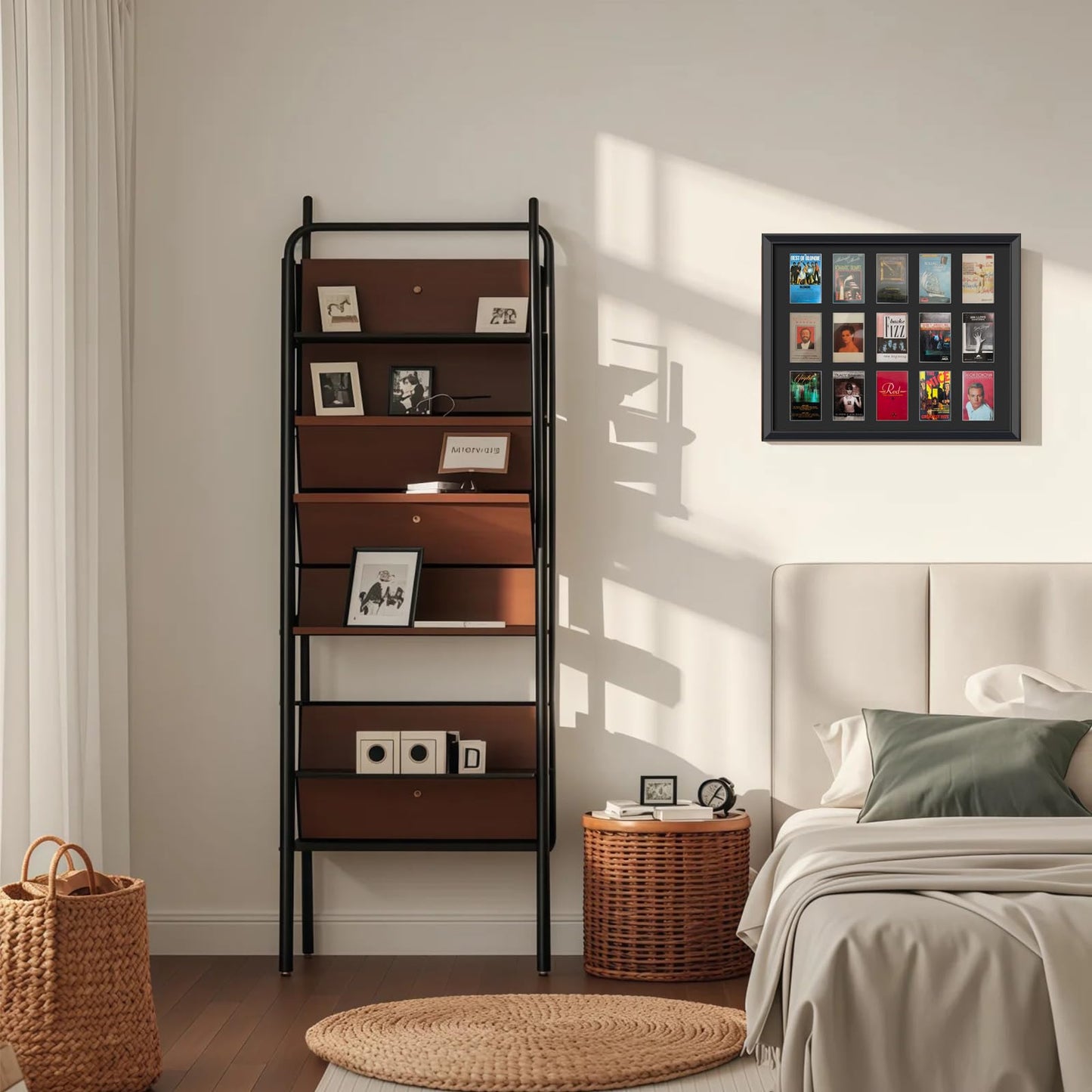 Cassette Tape Storage Shadow Box Display Stand,Cassette Tape Display Frame,Cassette Tape And case Display Frame,15 Cassette Rack Display cabinet,Music Tape Storage Display Rack,Audio Storage Solution.