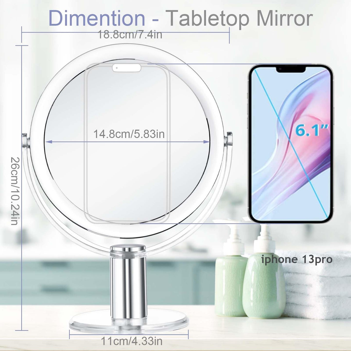 CLSEVXY Vanity Mirror Makeup Mirror with Stand, 1X/15X Magnification Double Sided 360 Degree Swivel Magnifying Mirror, 7.4 Inch